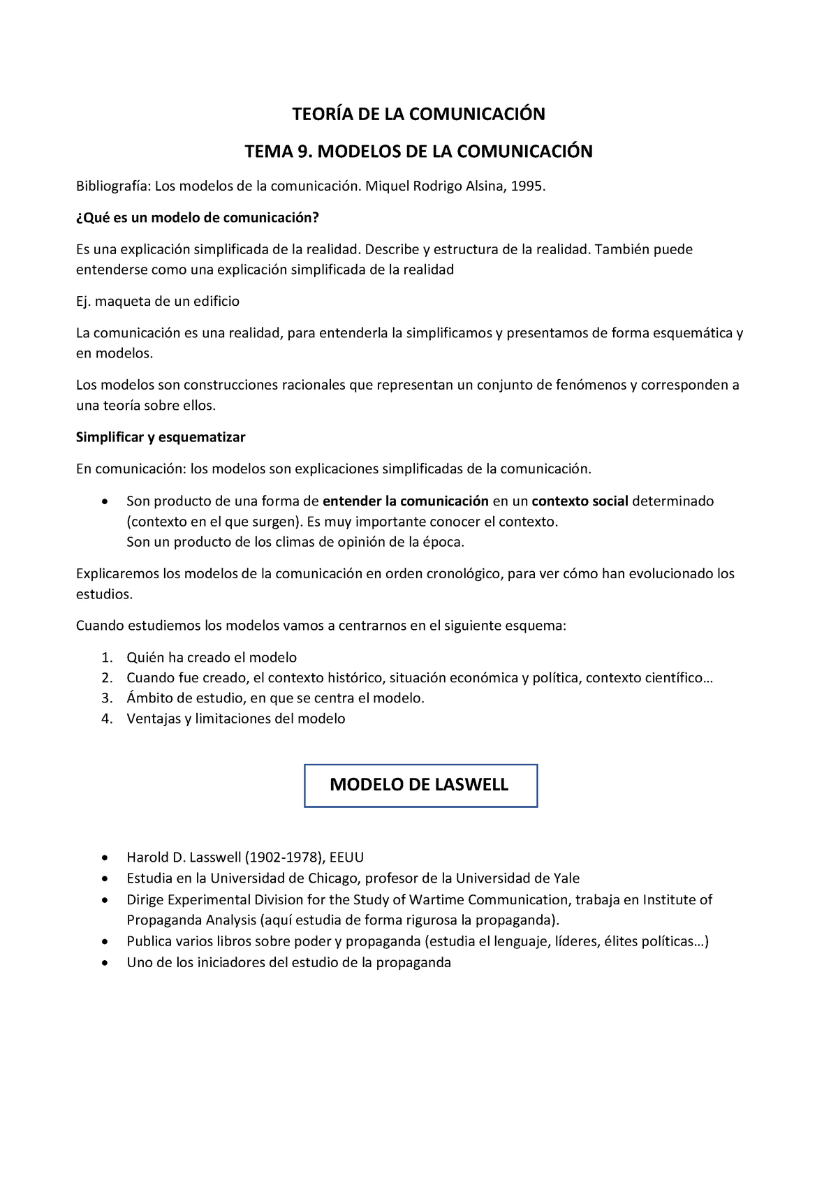 Tema 9. Modelos de la comunicación - Warning: TT: undefined function: 32  Warning: TT: undefined - Studocu