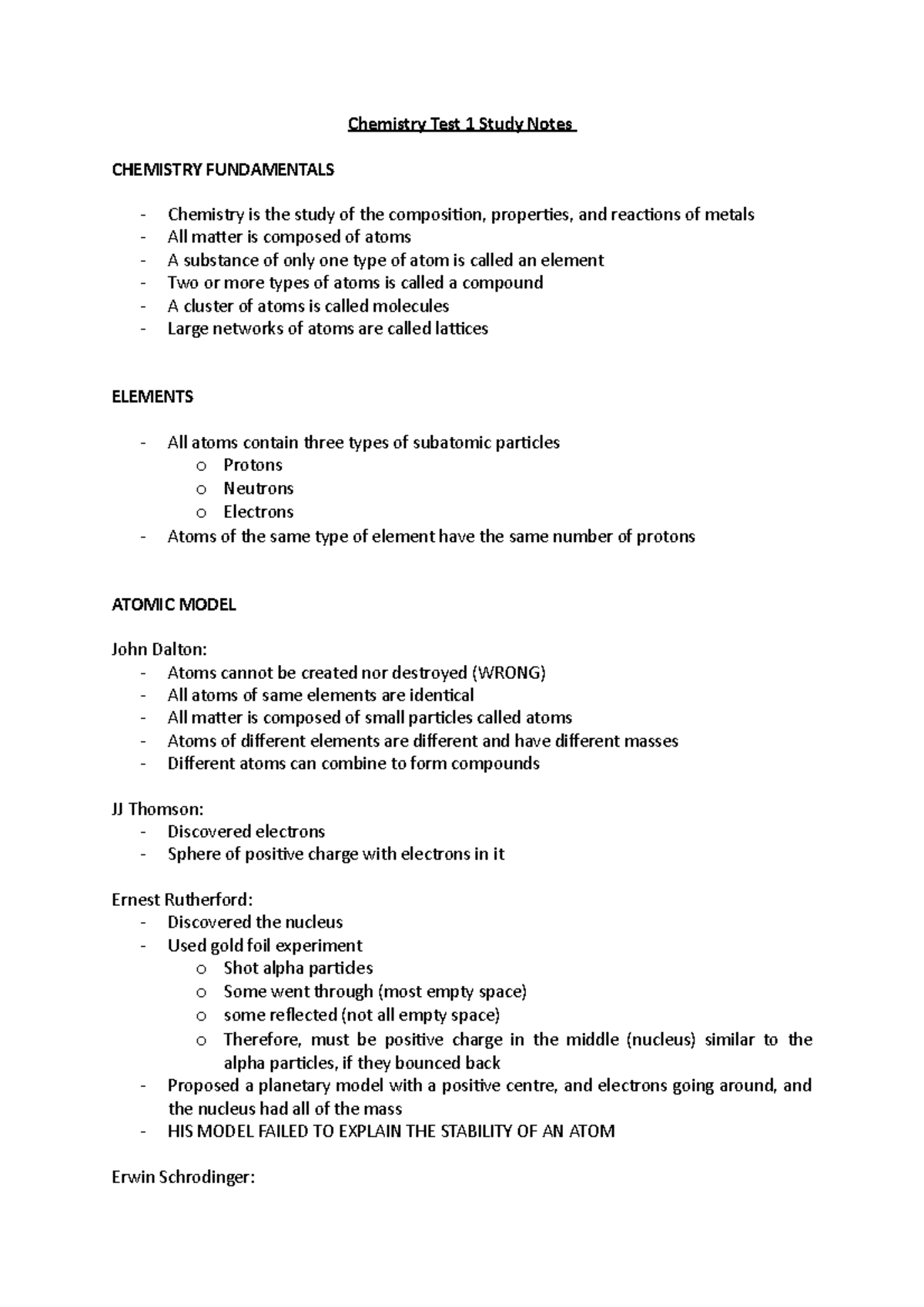 Chemistry Test 1 Study Notes - Chemistry Test 1 Study Notes CHEMISTRY ...