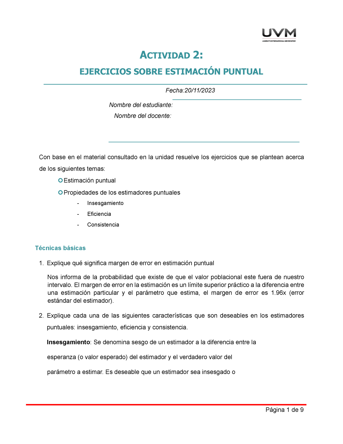 A2 Ejercicios Estadistica Inferencial - ACTIVIDAD 2: EJERCICIOS SOBRE ...