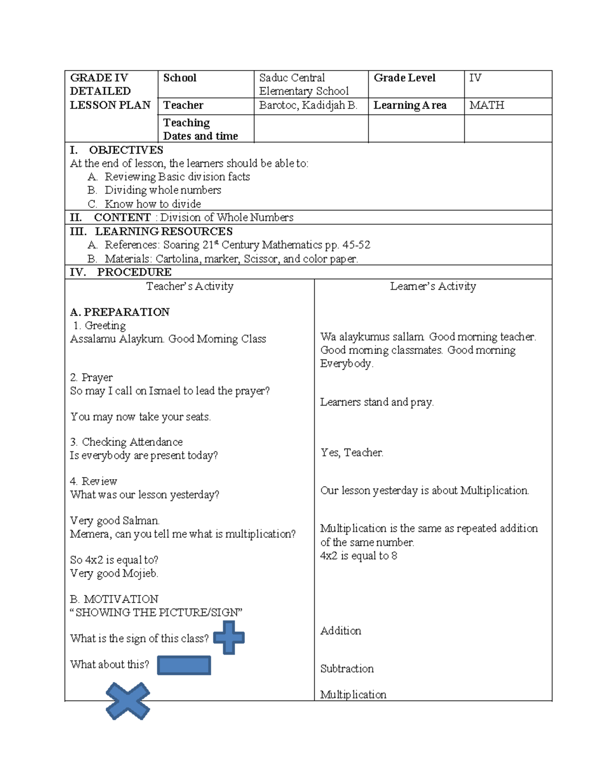 Final-Demo - lesson plan - GRADE IV DETAILED LESSON PLAN School Saduc ...