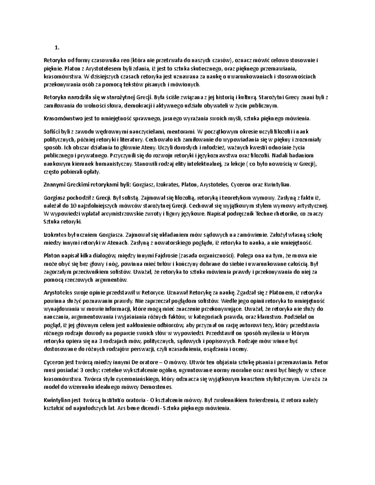 Retoryka - 1. Retoryka od formy czasownika reo (która nie przetrwała do