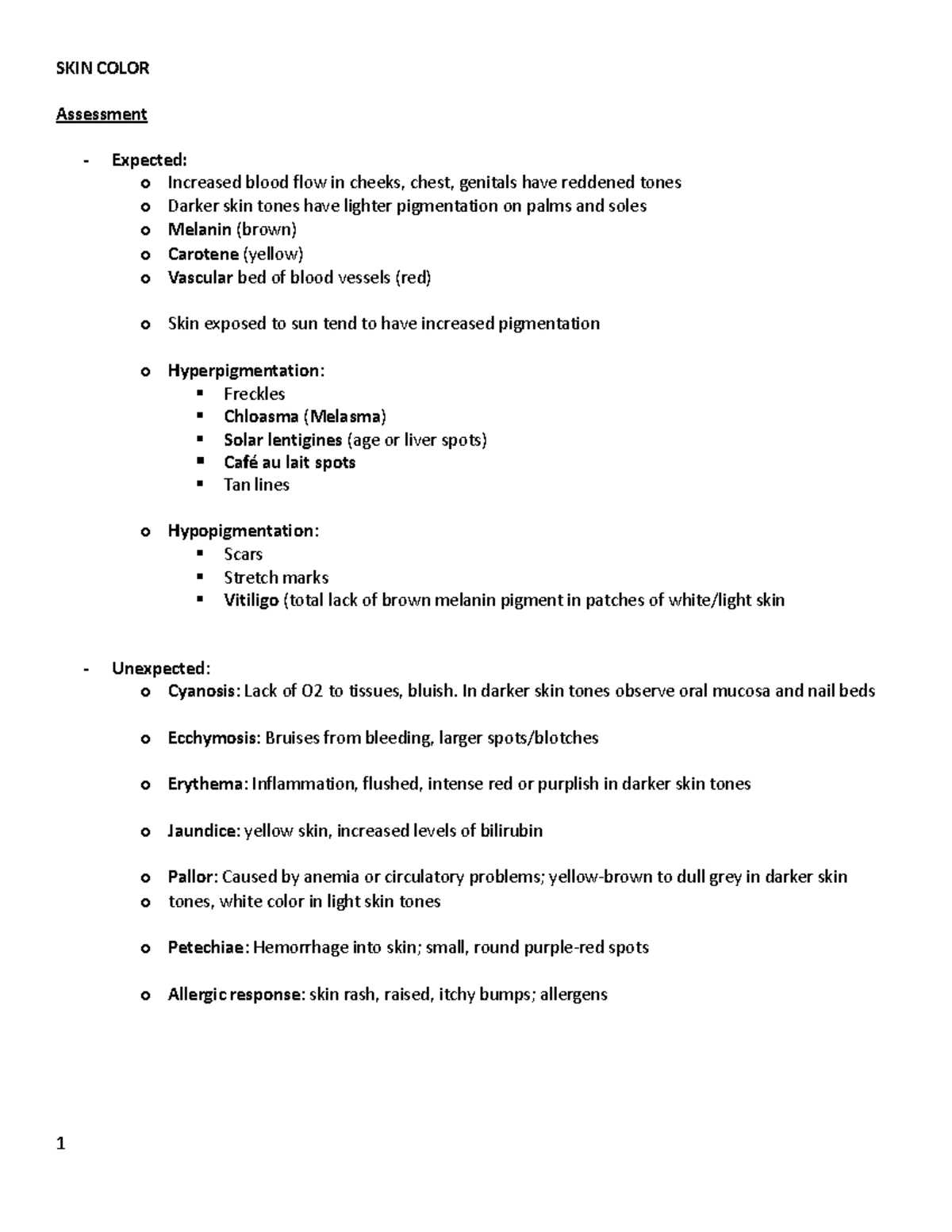 SKIN - Skin conditions and assessment - SKIN COLOR Assessment ...