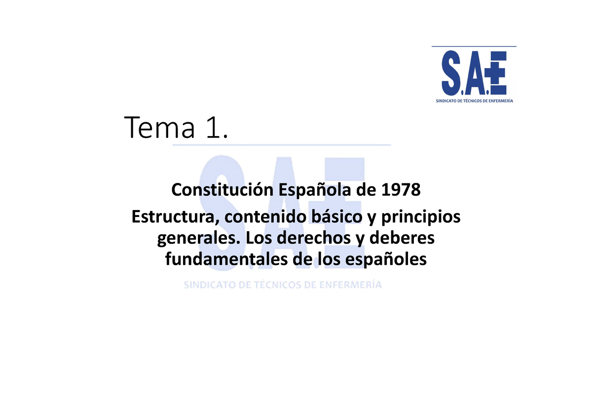 TEMA 1 Constitución Española 1978 - Tema 1. Constitución Española De ...