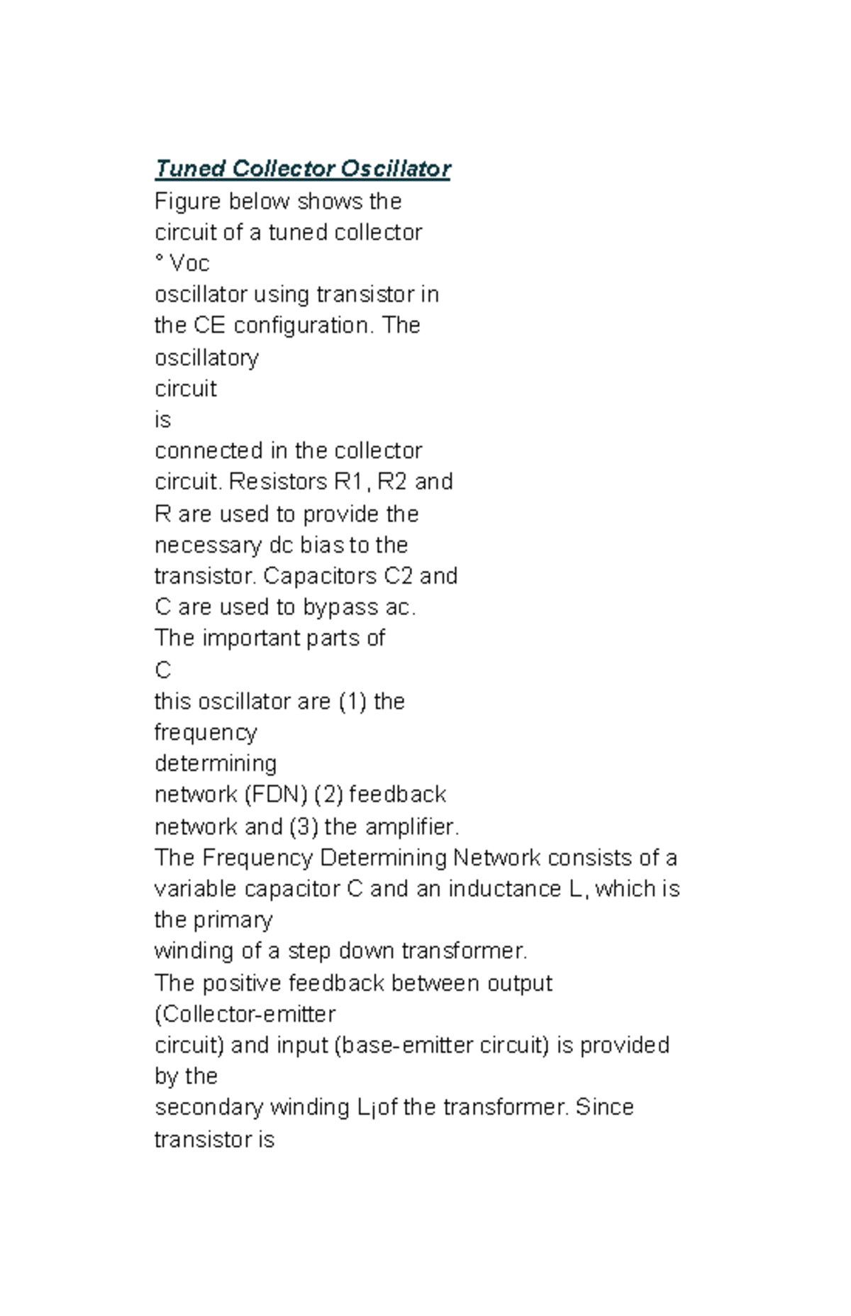 Oscillators Grade A Tuned Collector Oscillator Figure below shows