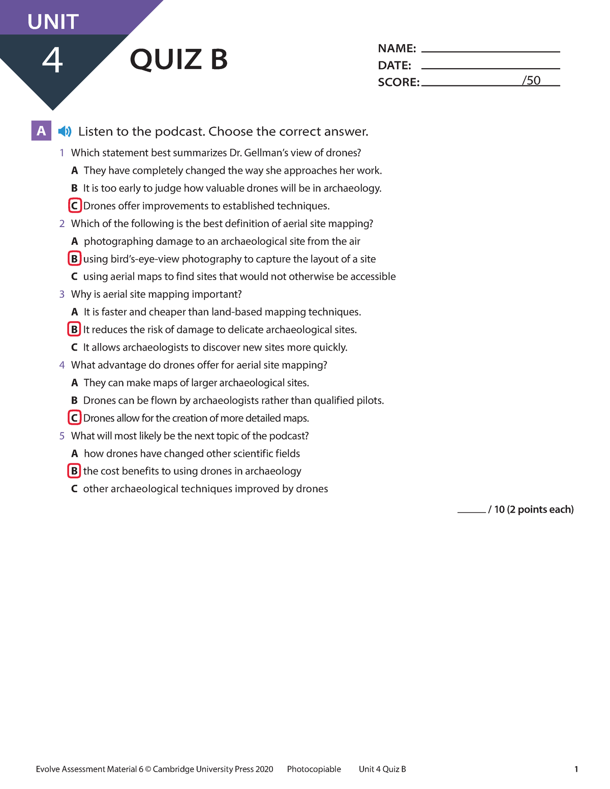 Unit 4 Quiz B - Evolve Test - 4 QUIZ B UNIT NAME: DATE: SCORE: / 1 ...