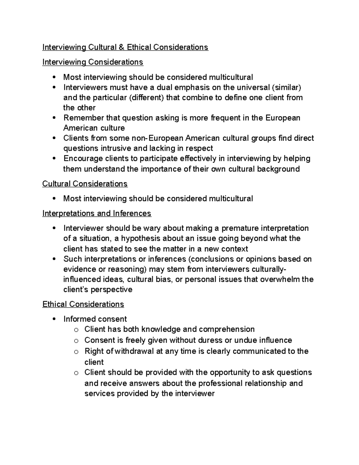 Interviewing Cultural and Ethical Considerations - Interviewing ...