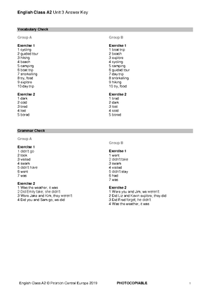 EC A2 Tests - Unit 1 Answer Key And Script - English Class A2 Unit 1 ...