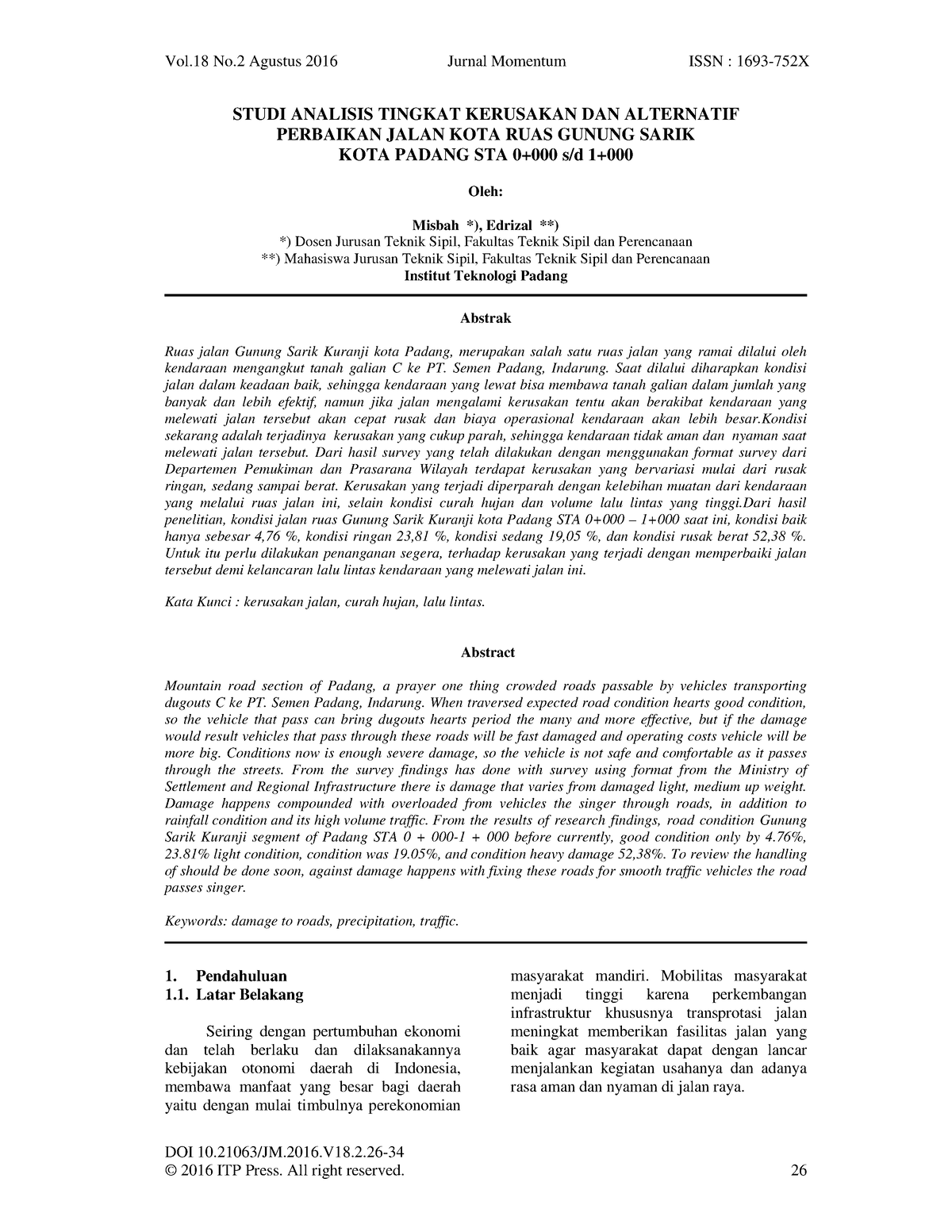 Studi Analisis Tingkat Kerusakan DAN Alternatif - DOI 10.21063/JM.2016 ...