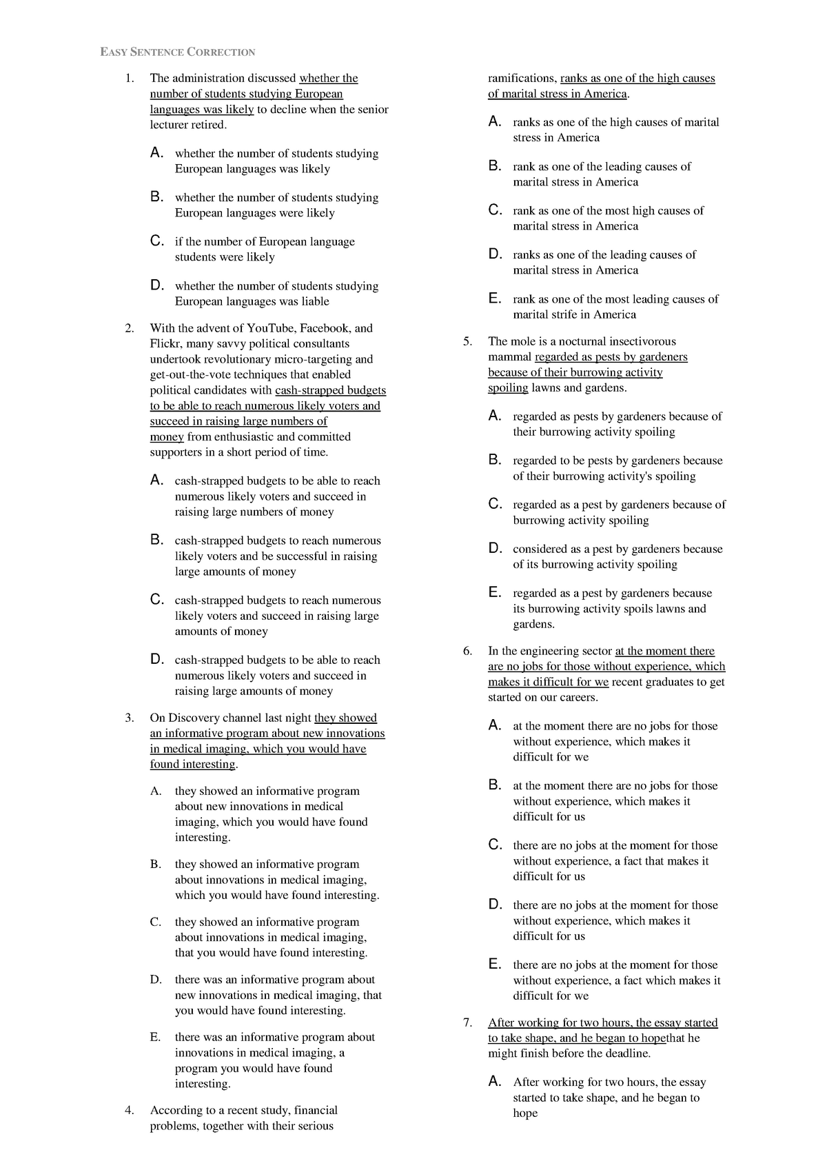 A1648820604 23769 13 2019 Worksheet Sentence Correction EASY SENTENCE 