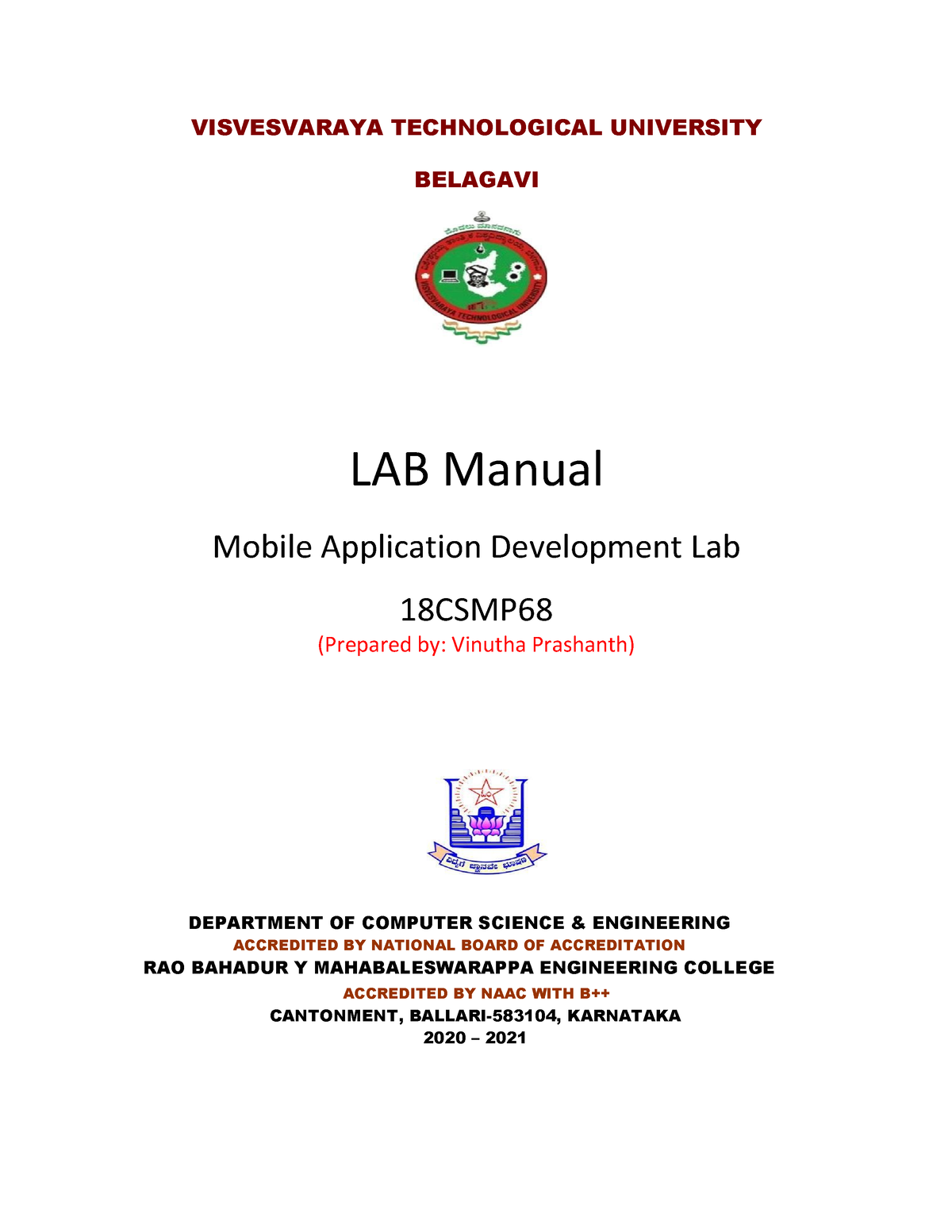 MAD LAB Manual Final VISVESVARAYA TECHNOLOGICAL UNIVERSITY