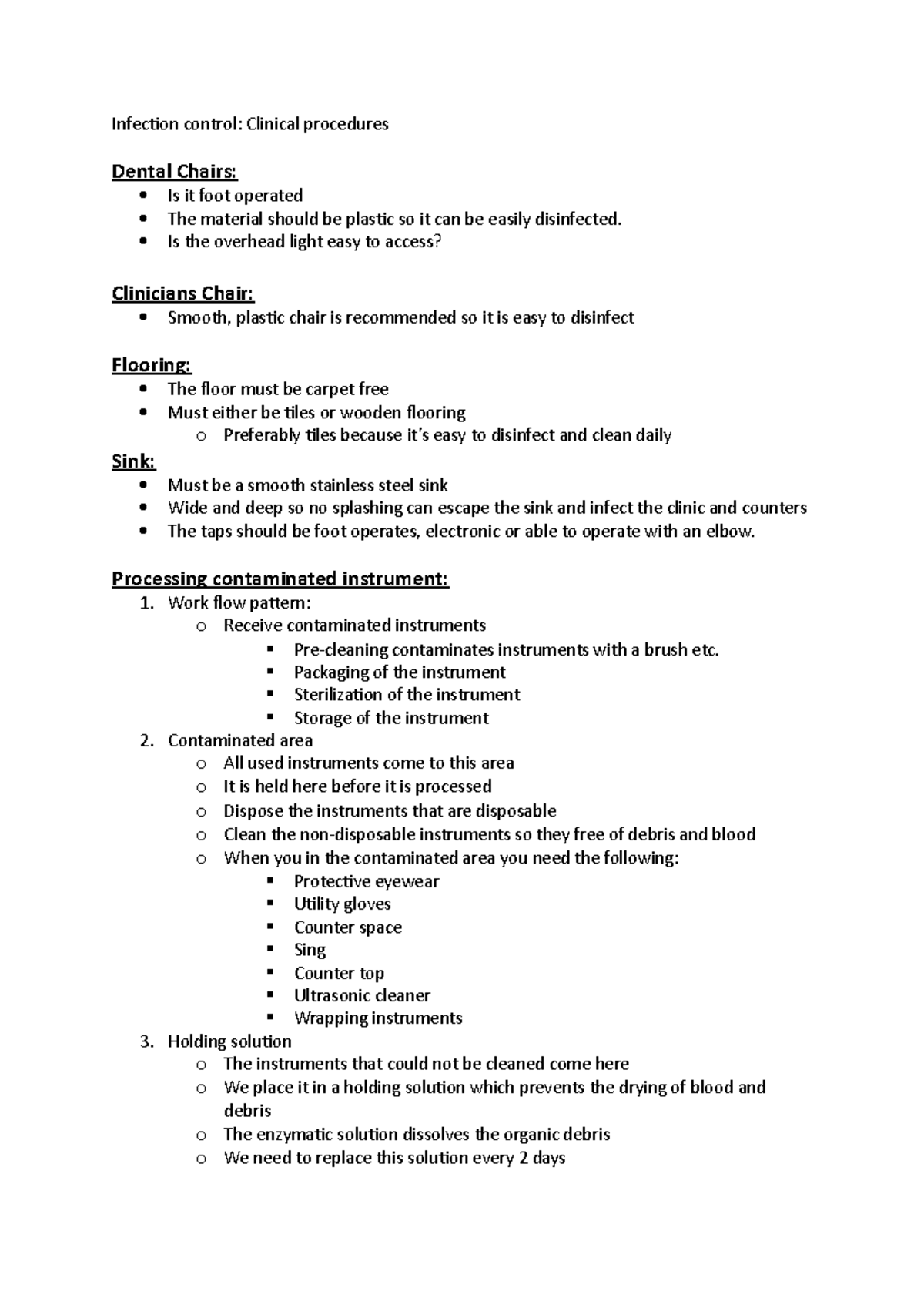 Infection control notes - Infection control: Clinical procedures Dental ...