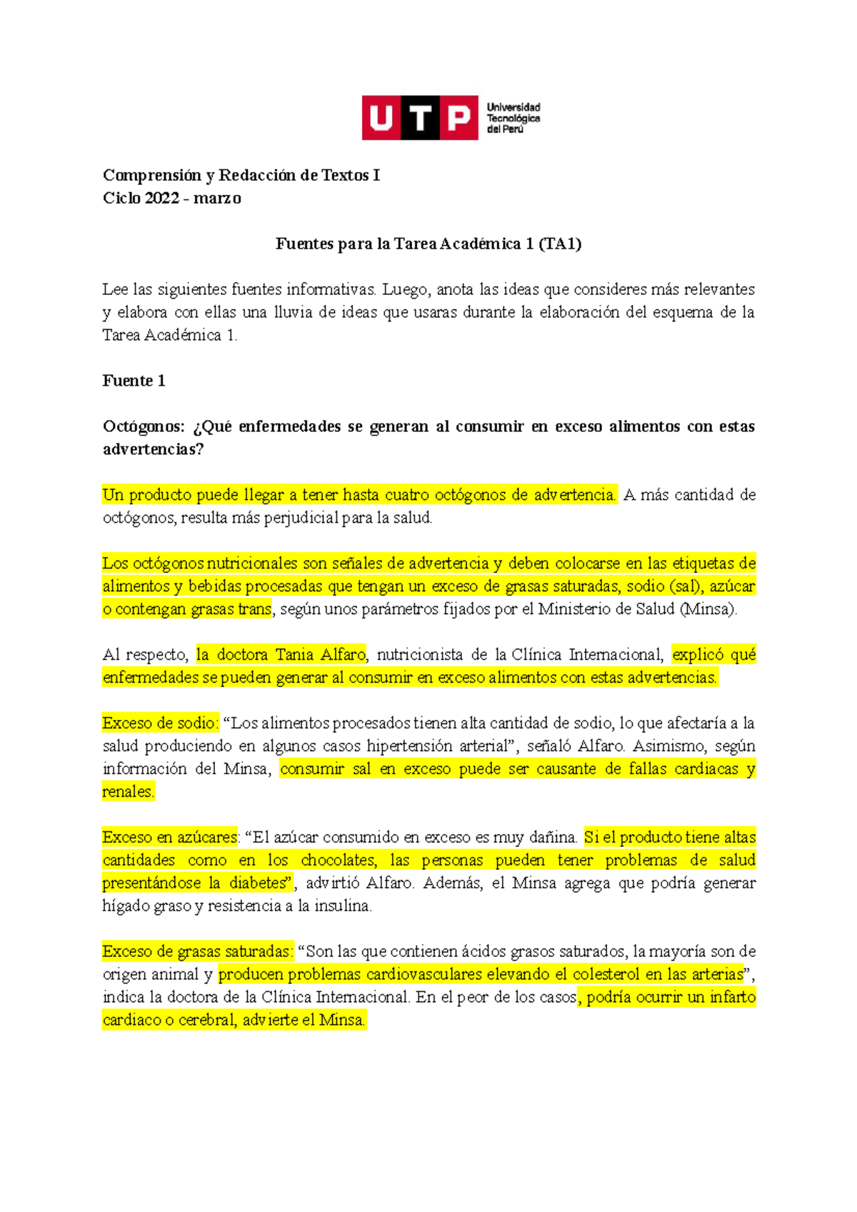 Fuentes Tarea Académica 1- 2022- Junio - Comprensión Y Redacción De ...