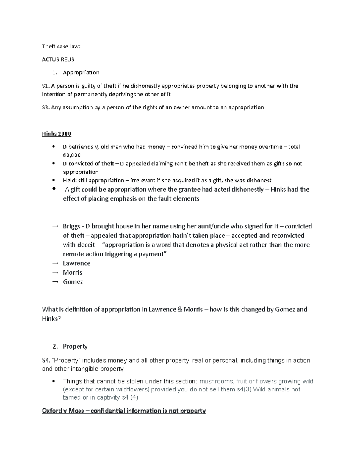 Theft Case Law Theft case law ACTUS REUS Appropriation S1. A person