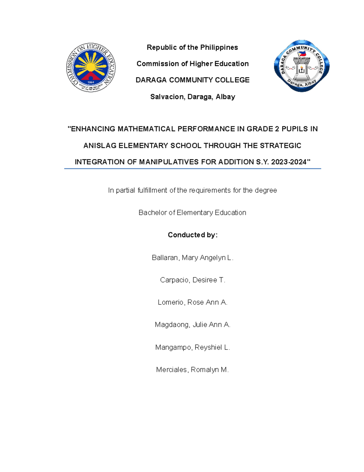 Thesis NG MGA Kabaro Basta ANO SIGE SAVE - Republic of the Philippines ...