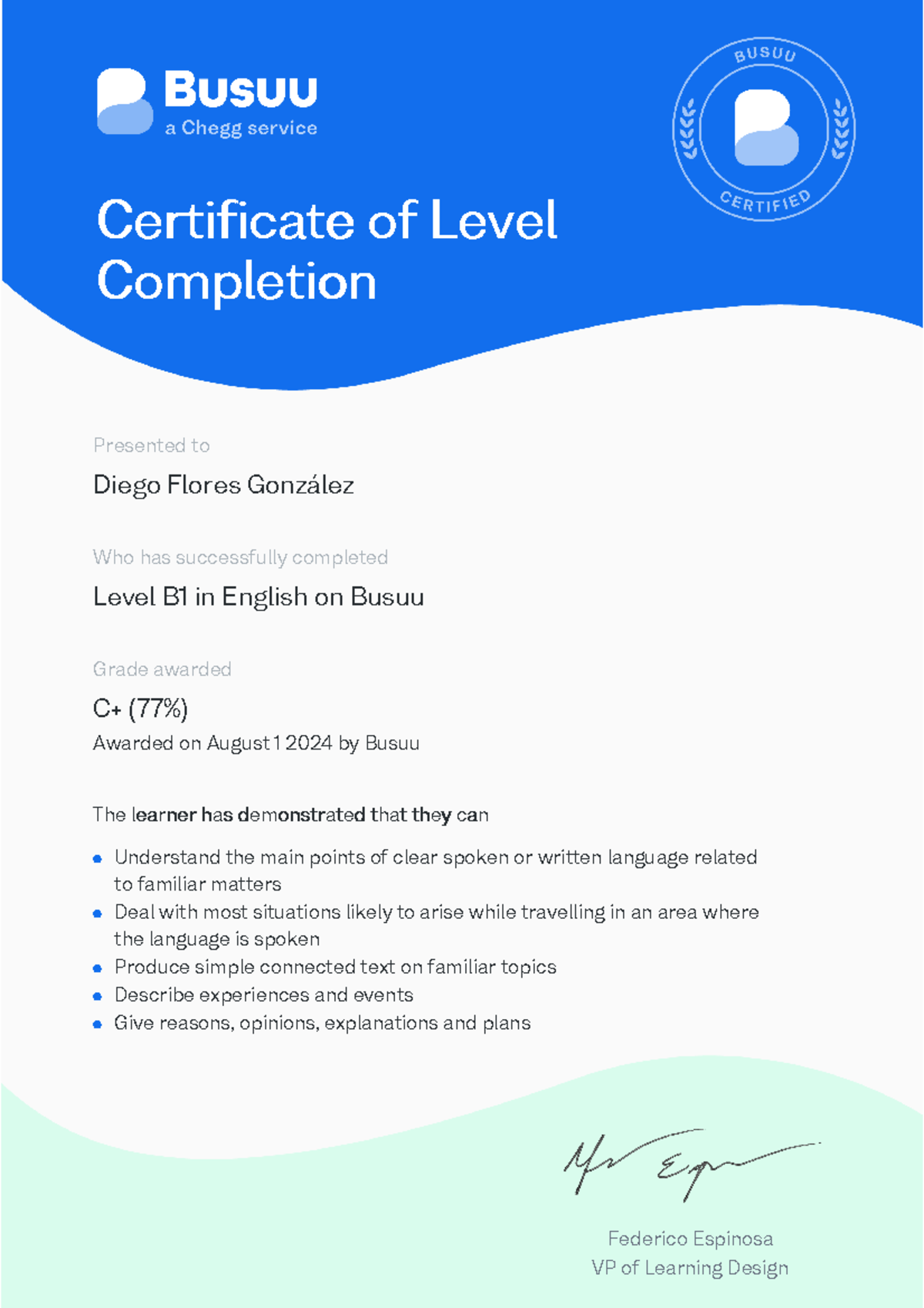 Cb47a269b974fd46c32d3abd10b29066 - Certificate of LevelCertificate of ...