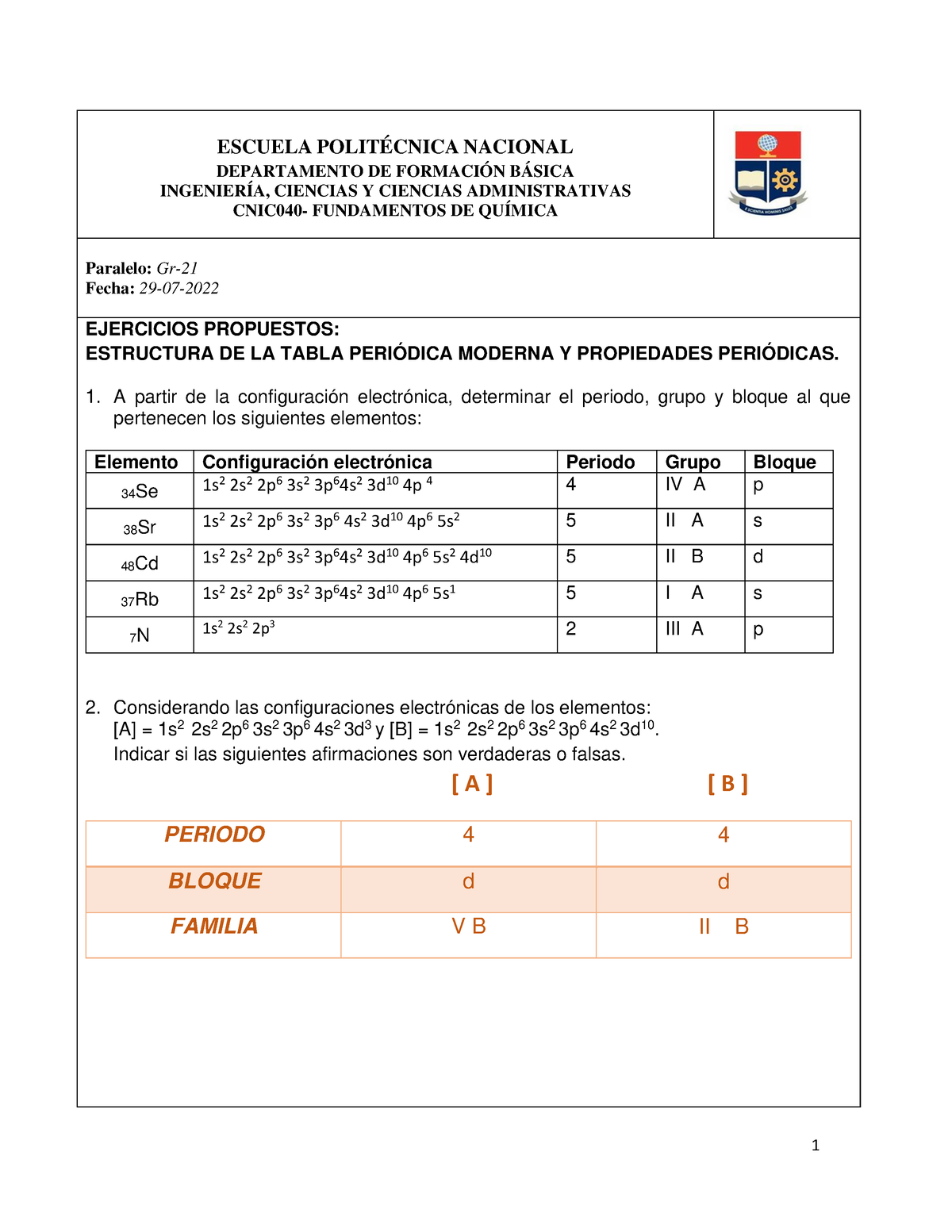 Tema A Tarea Tabla Peri Dica Escuela Polit Cnica Nacional Departamento De Formaci N B Sica