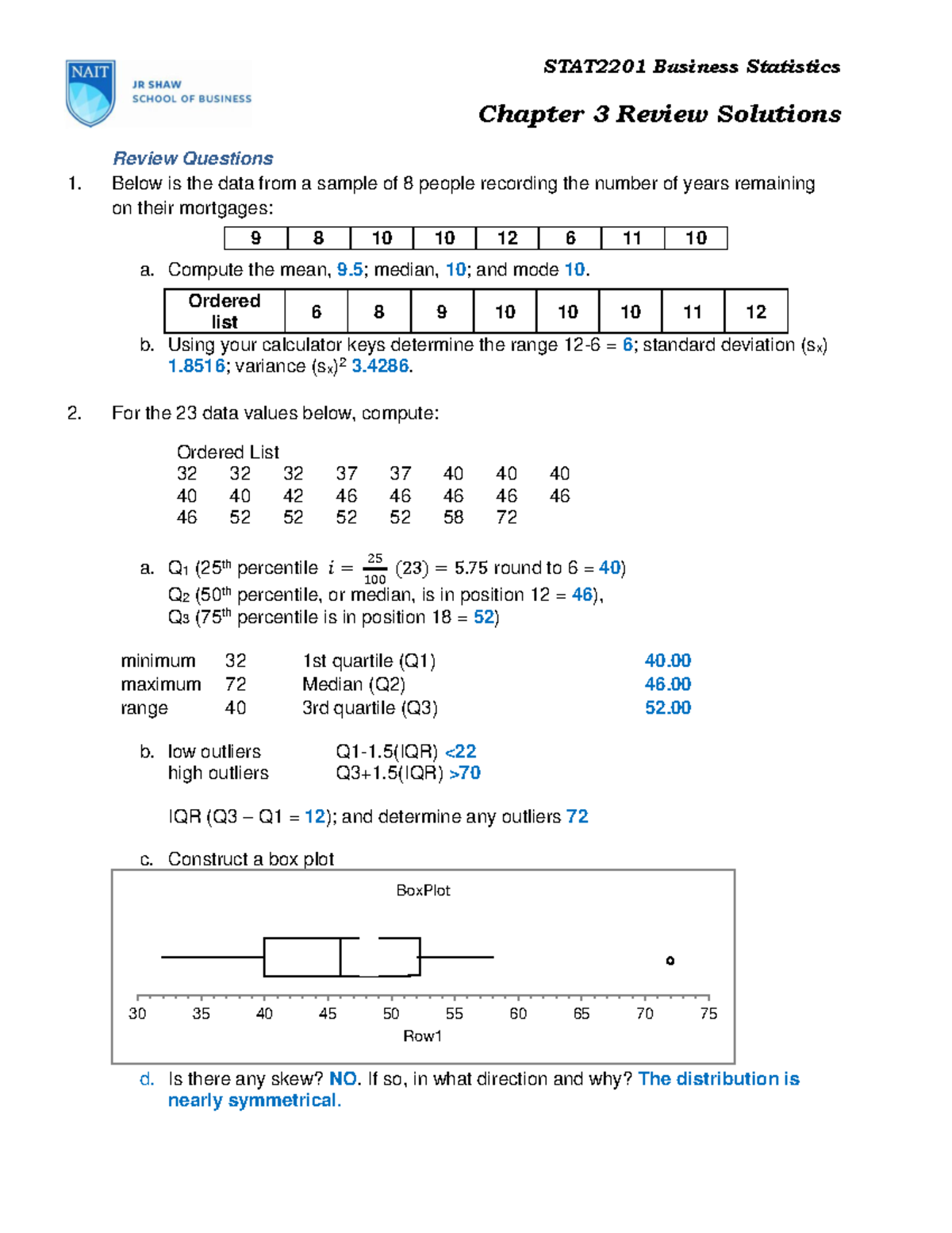 business statistics assignment questions and answers