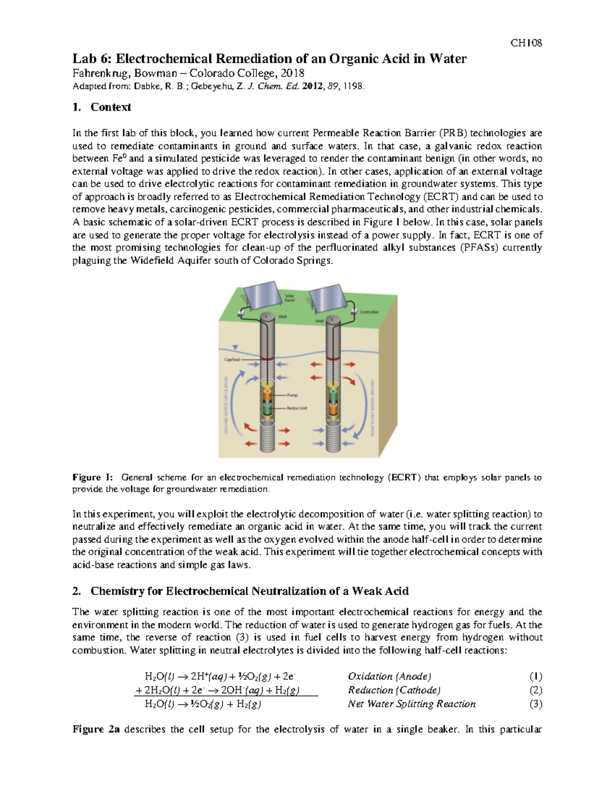 Lab6 Electrochemical Remediation of an Organic Acid in Water - CH108 ...