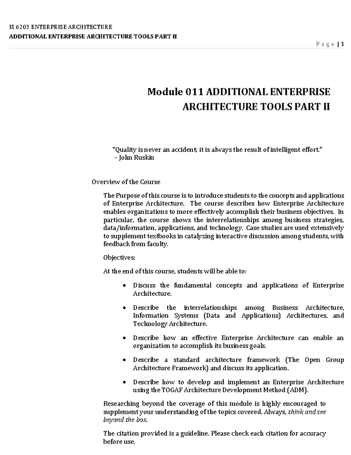 W13 -Module 011 Additional Enterprise Architecture Tools PART II ...