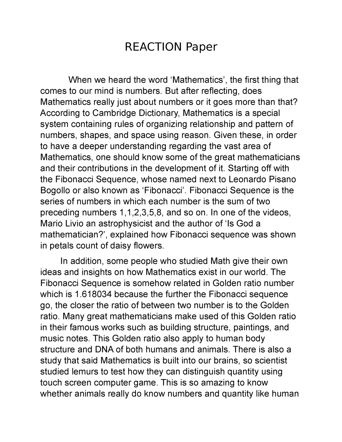 mathematical essay example