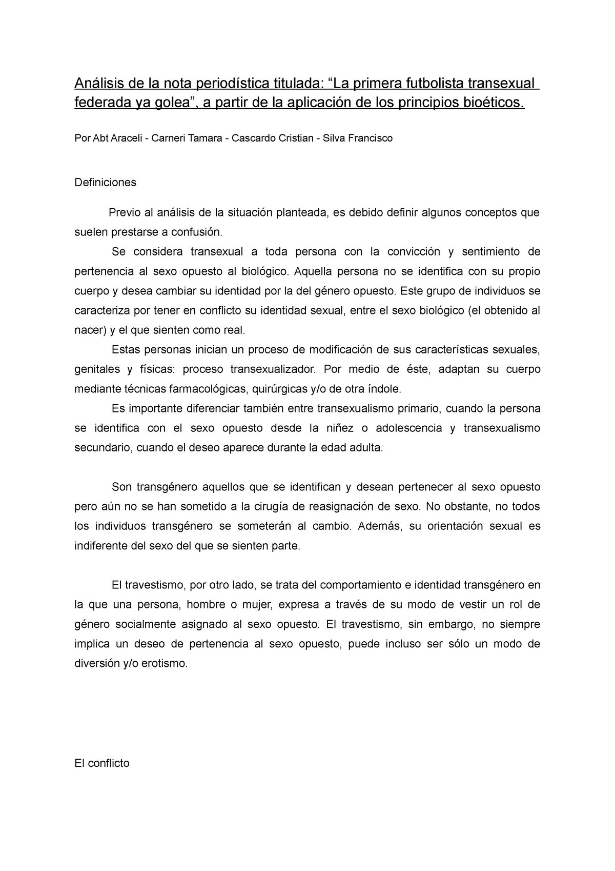 Informe Ética y legislación - Análisis de la nota periodística titulada ...