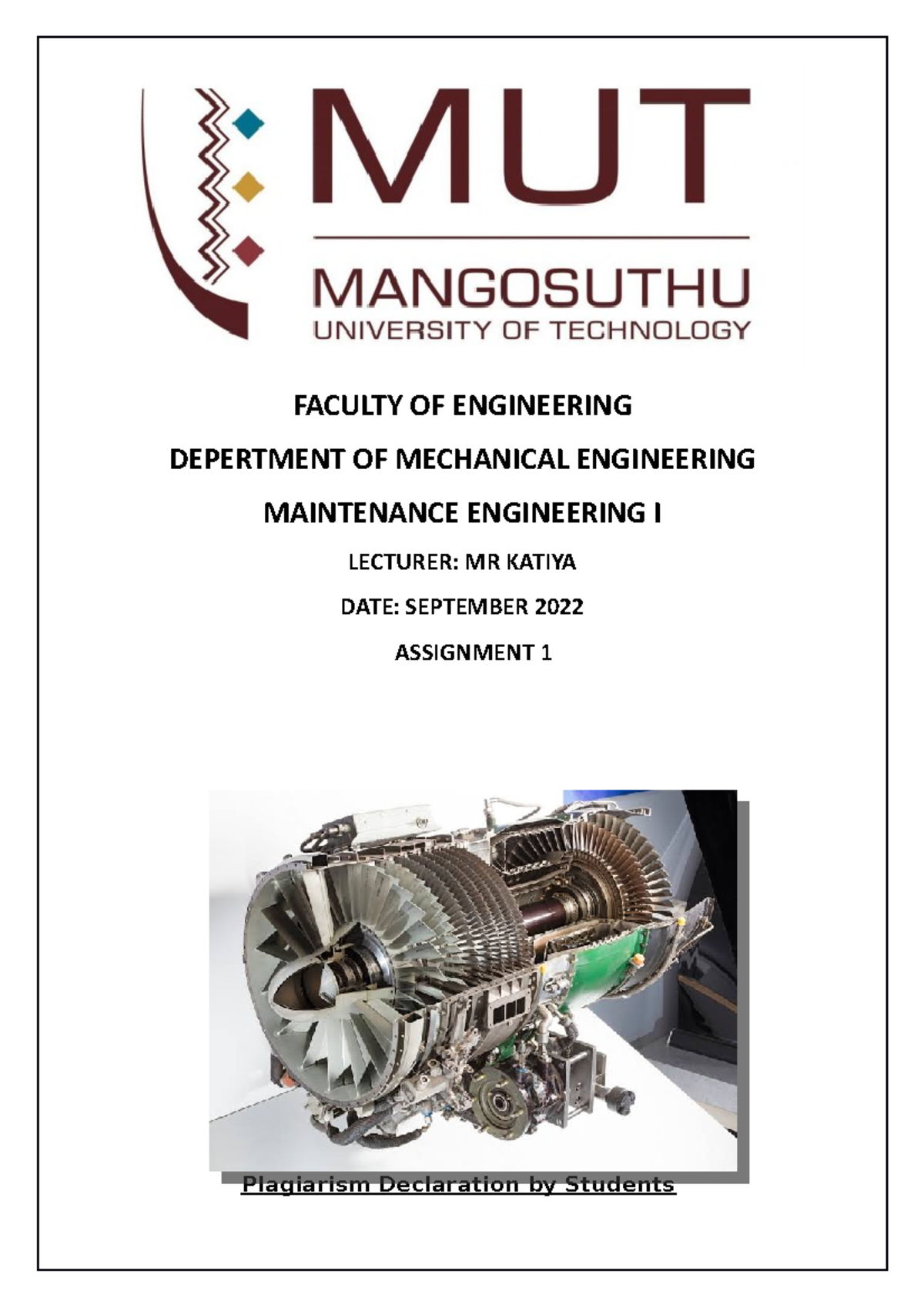 Maintenance - Project - FACULTY OF ENGINEERING DEPERTMENT OF MECHANICAL ...