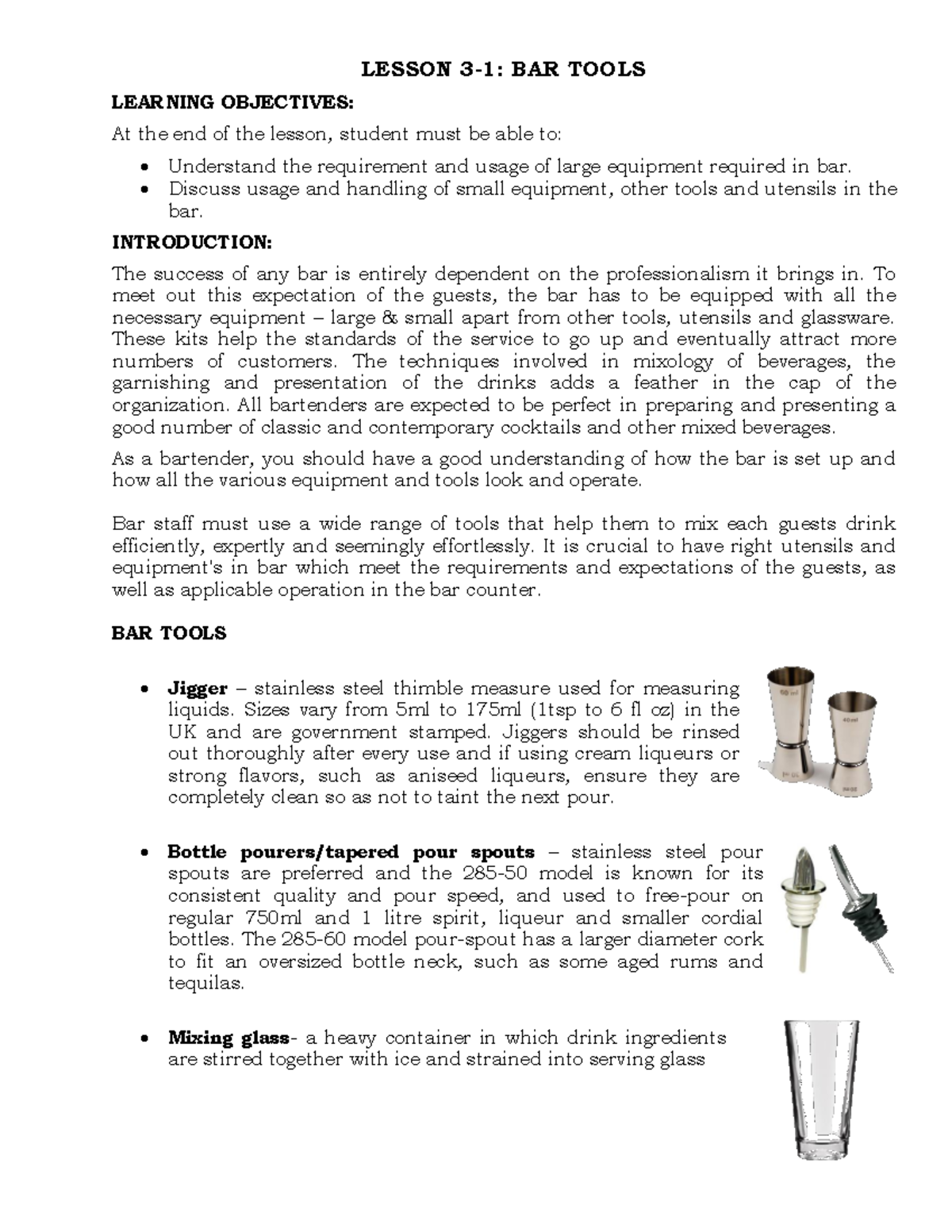 Lesson 3-1 Bar and Beverage Management is a comprehensive field of ...