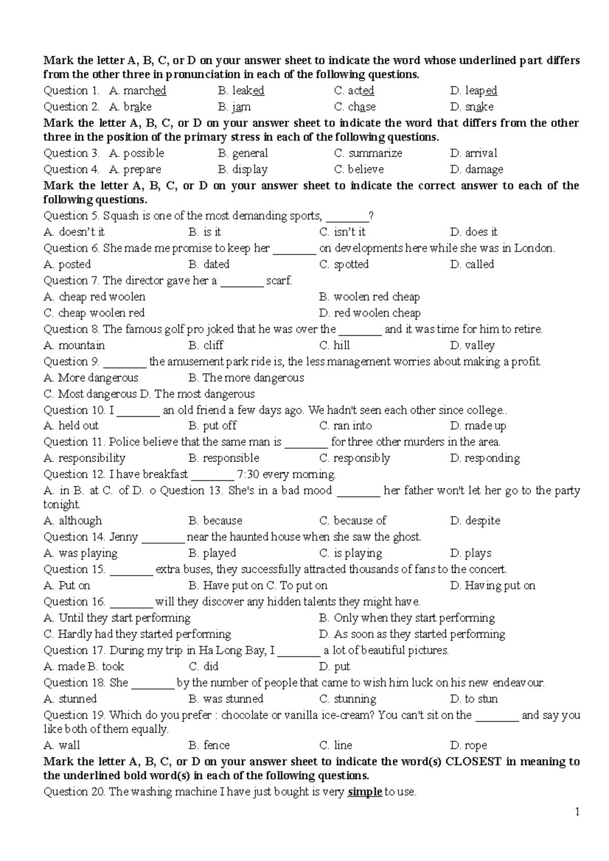 ĐỀ SỐ 01 CÓ GIẢI CHI TIẾT - Revision for the GCSE - High School English ...