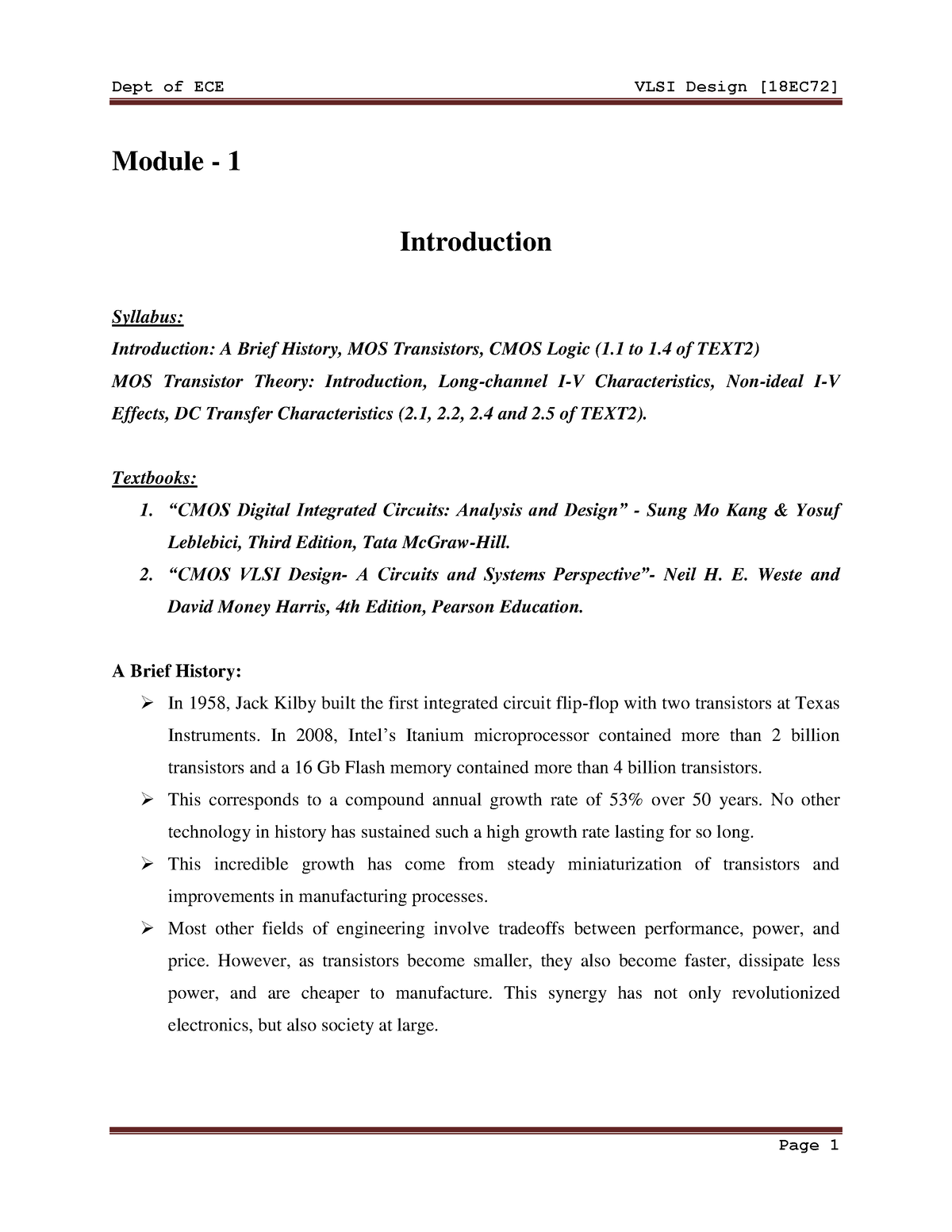 VLSI Design Module - 1 - Study Materials - Module - 1 Introduction ...