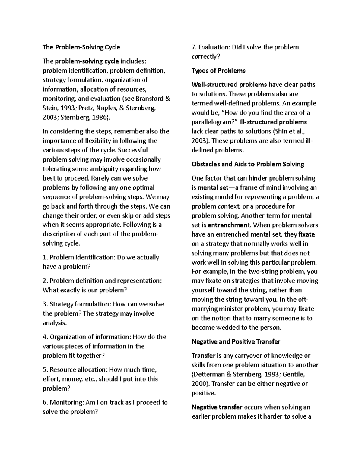 Problem Solving And Creativity The Problem Solving Cycle The Problem