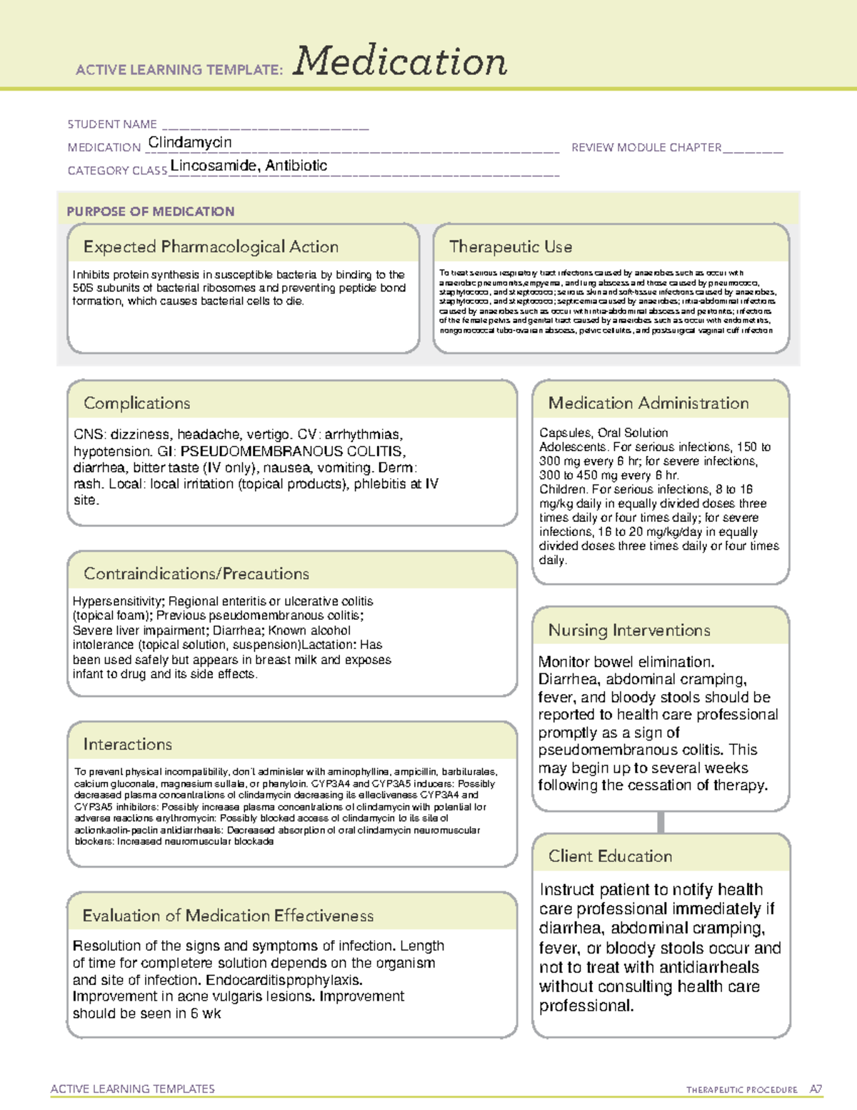 Clindamycin - Medication Cards - ACTIVE LEARNING TEMPLATES TherapeuTic ...