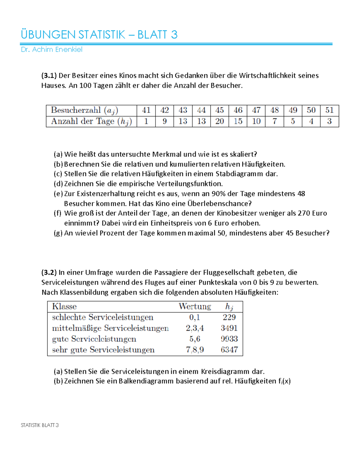 Statistik Kap03 Aufgaben - ÜBUNGEN STATISTIK – BLATT 3 Dr. Achim ...