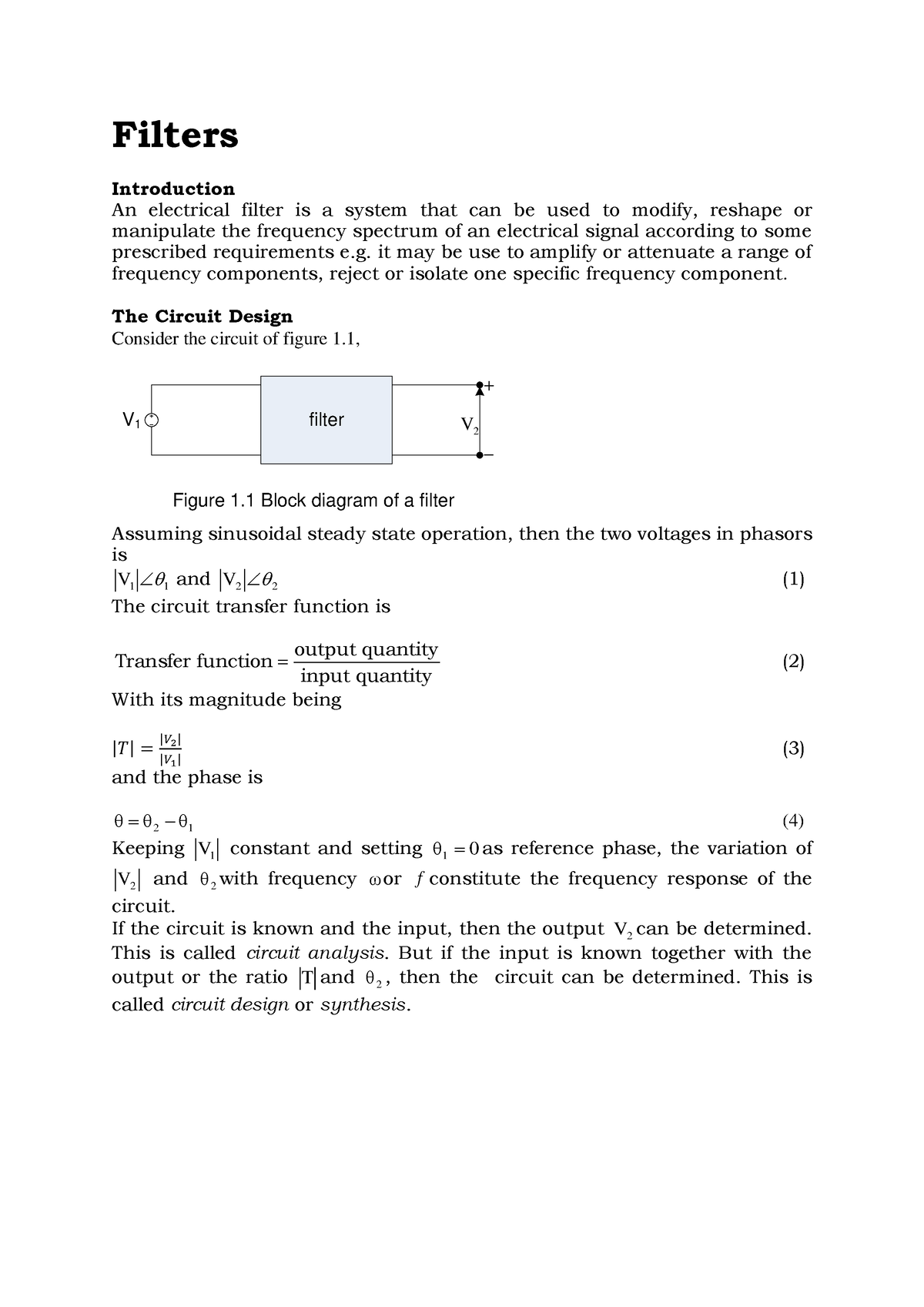 Lesson 5 Filters - Filters Introduction An Electrical Filter Is A ...