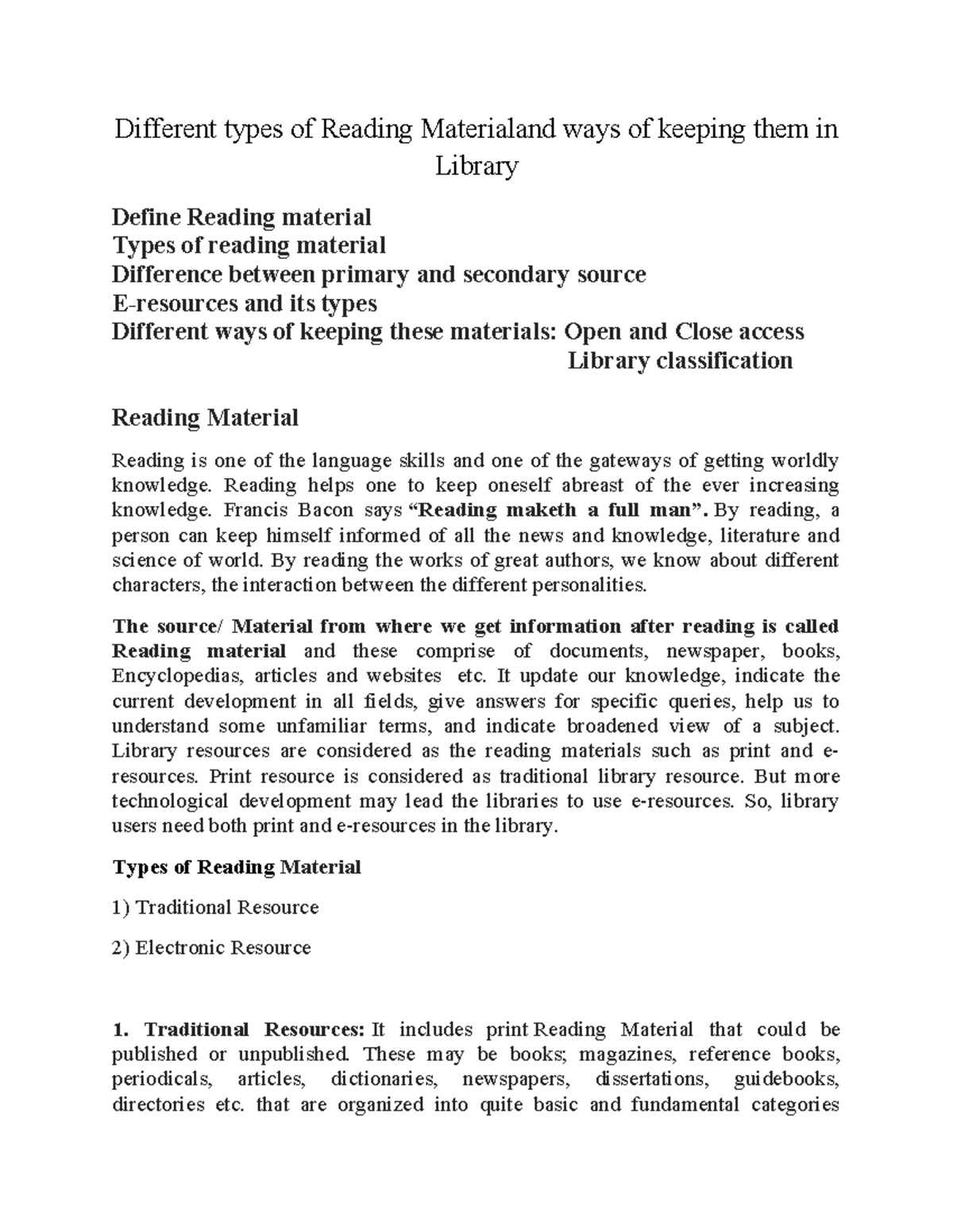 Final Different types of Reading Material and ways of keeping them in ...