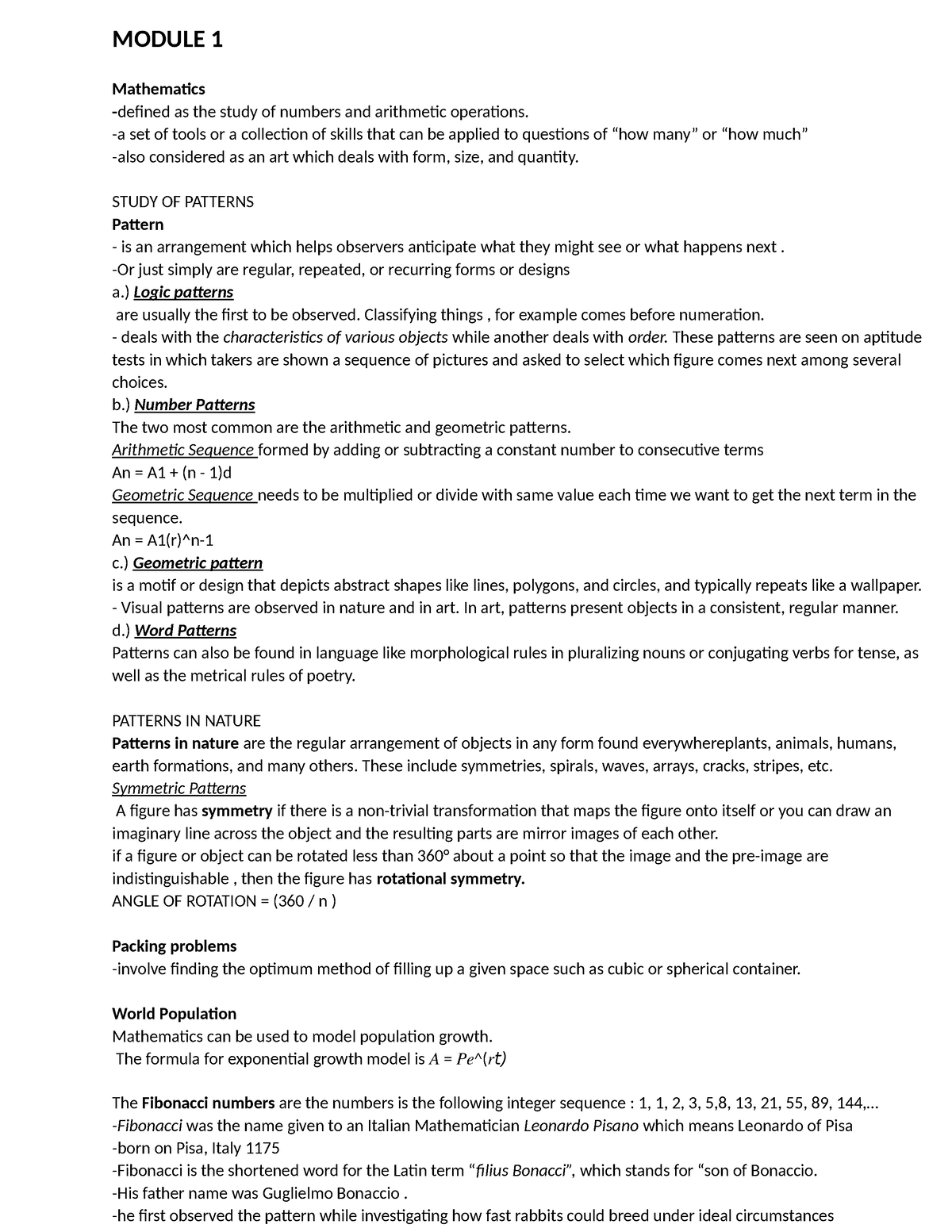 Reviewer-MMW-1 - Reviewer - MODULE 1 Mathematics defined as the study ...