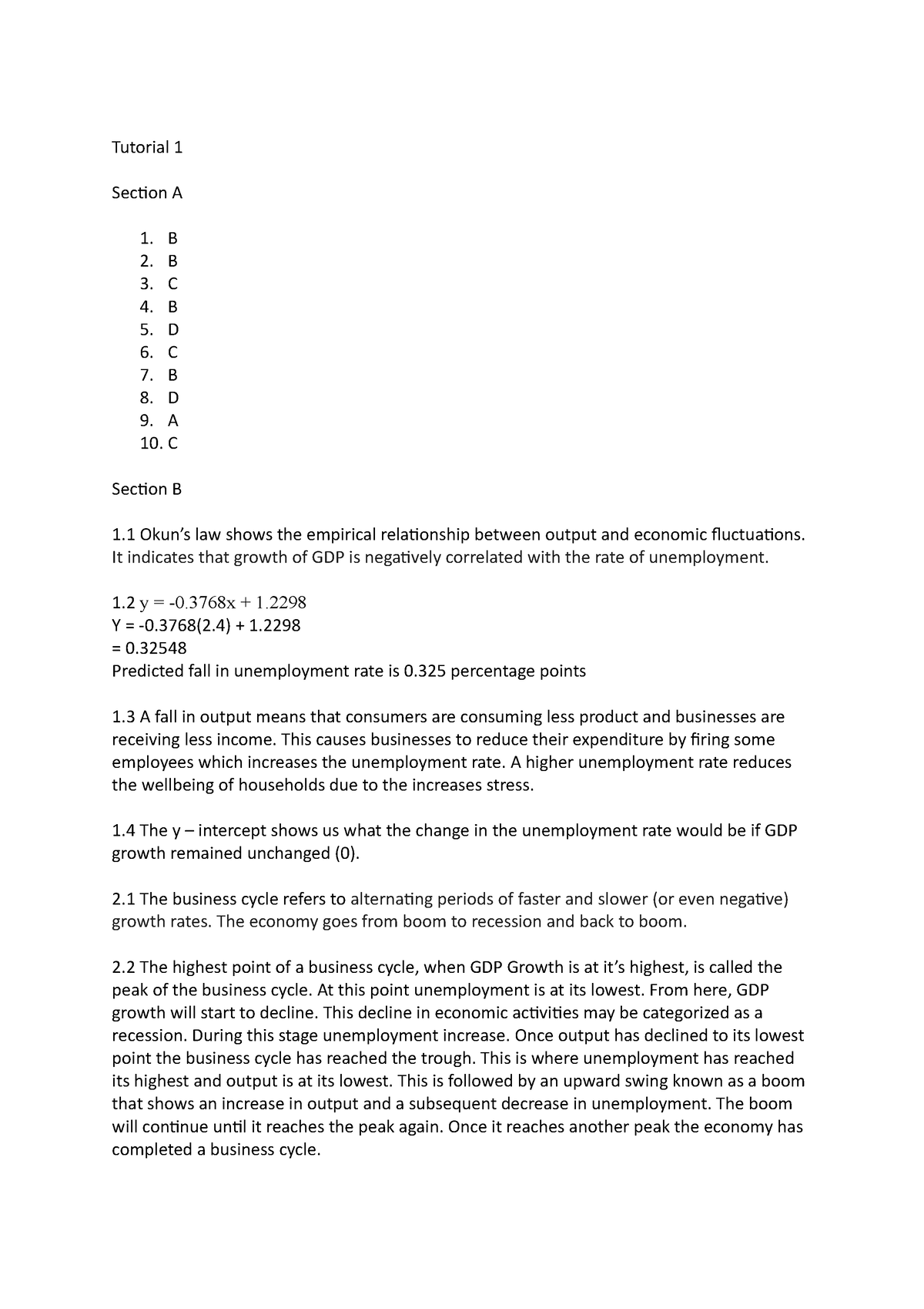 Tutorial 1 Submission - N/A - Tutorial 1 Section A B B C B D C B D A C ...