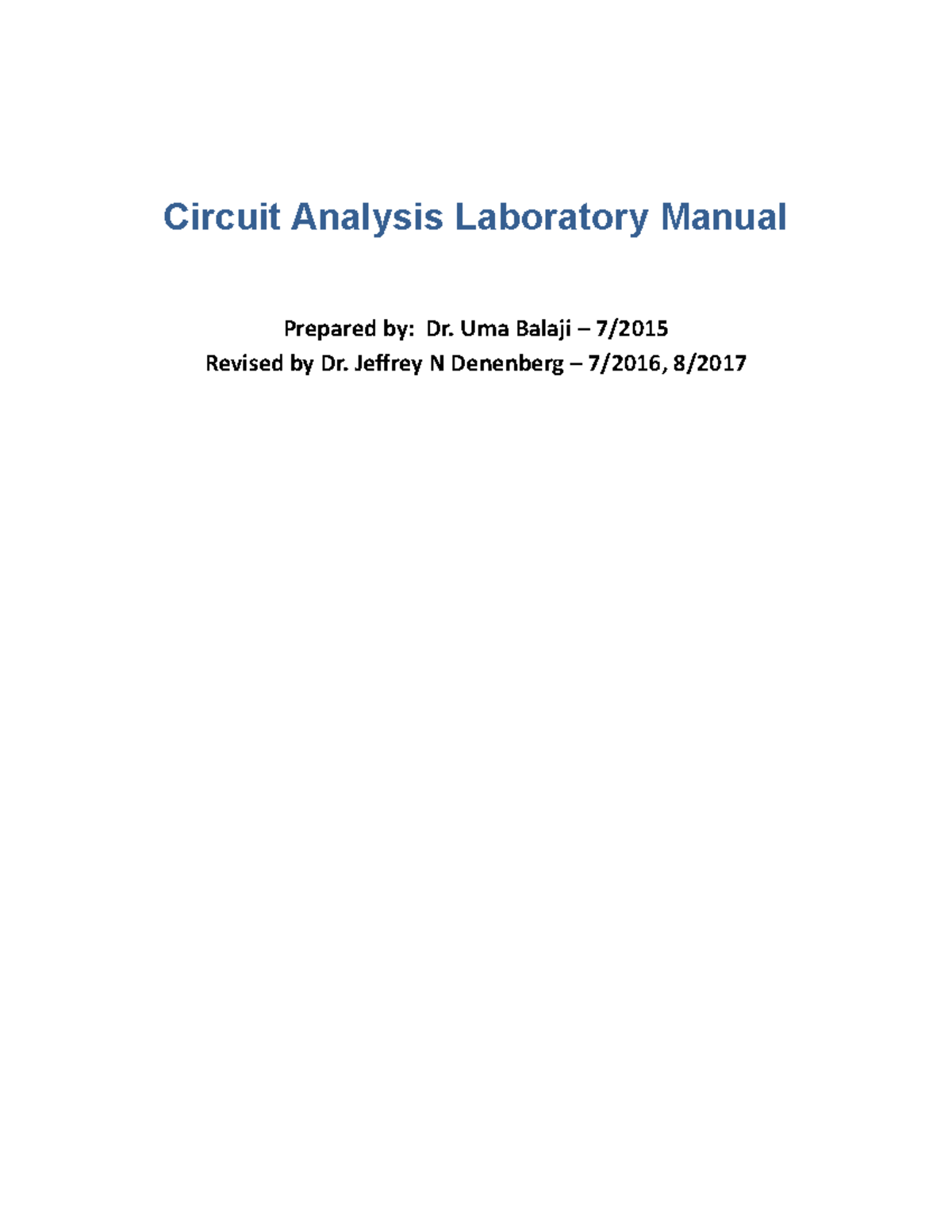 Circuit analysis Lab Laboratory manual Circuit Analysis Laboratory