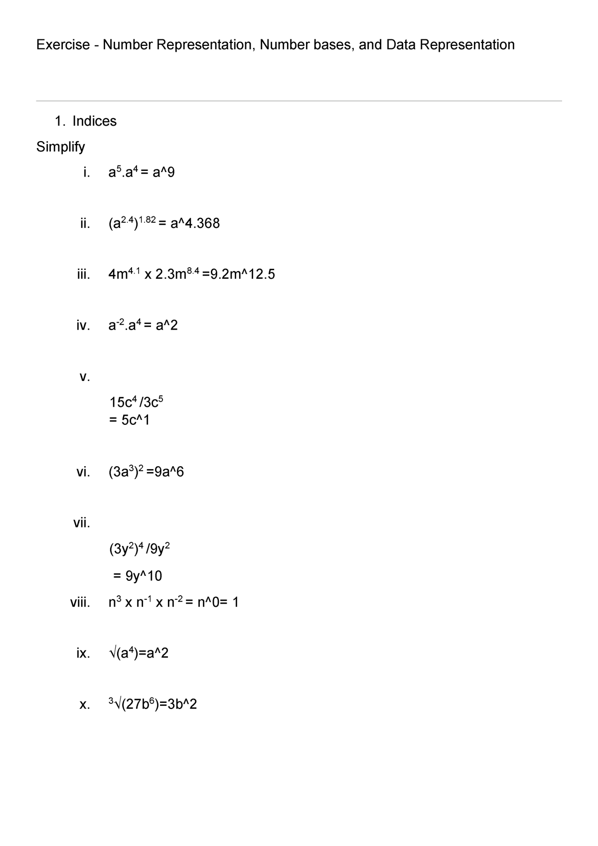 Exercise - Number Representation, Number bases, and Data Representation ...