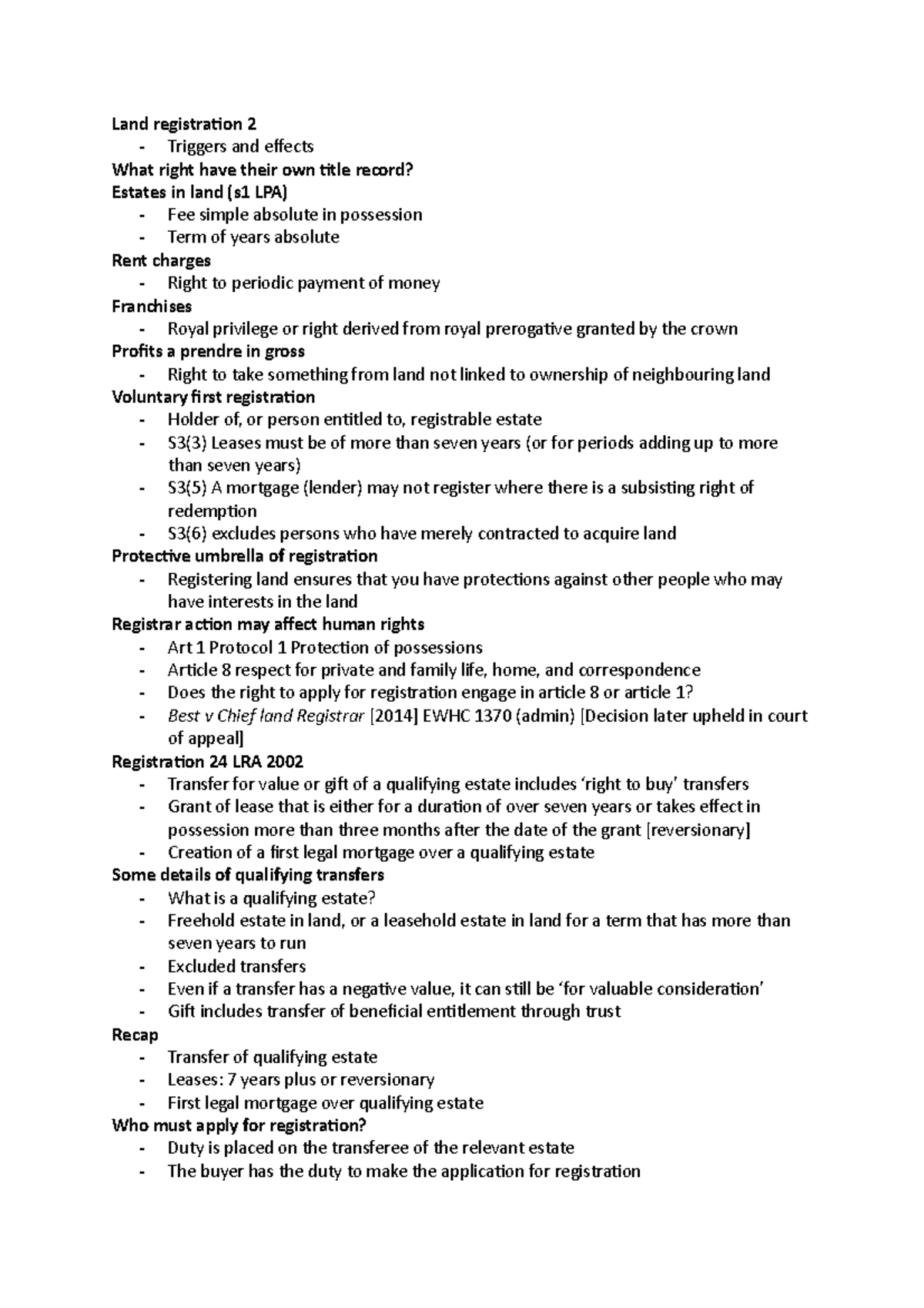 Land registration 2 - Studocu