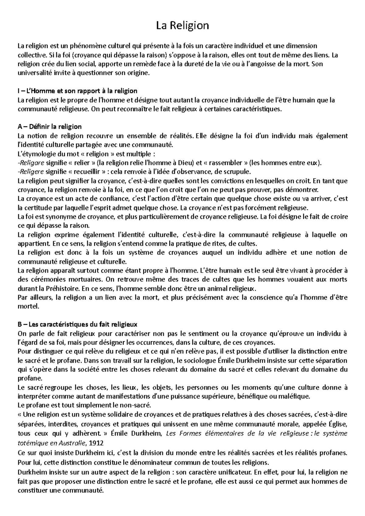 a quoi sert la religion dissertation