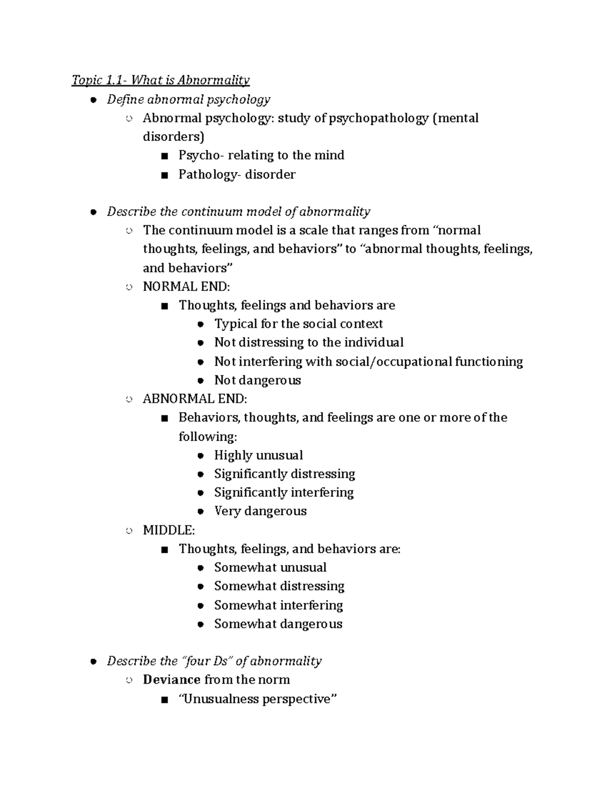 Abnormal Psych Exam 1 Review - Topic 1- What Is Abnormality Define ...