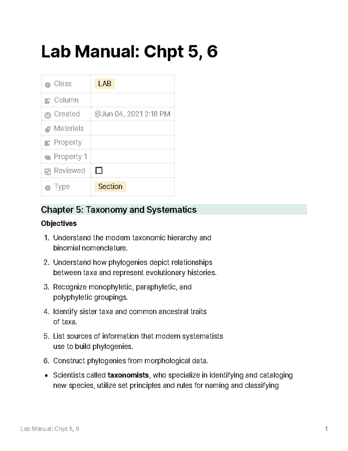 Lab Manual Chpt 5 6 Exploring Zoology a Laboratory Guide BIO 1301