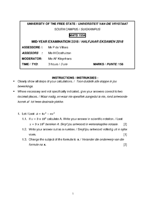 Class Test 4 and Memo - UNIVERSITY OF THE FREE STATE cCHEM 1623c ...