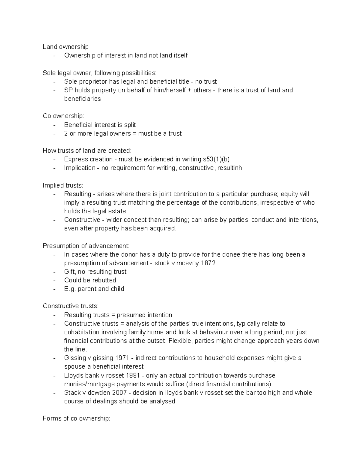 Land ownership lecture notes - Land ownership - Ownership of interest ...