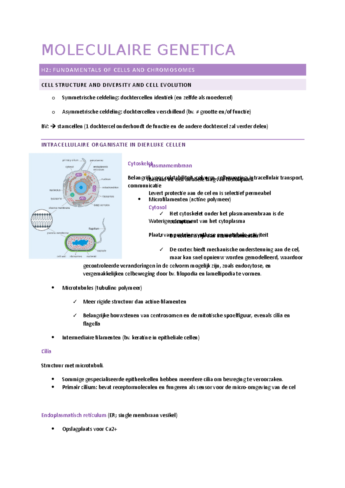 Samenvatting H Moleculaire Genetica H Fundamentals Of Cells And Chromosomes Cell Structure