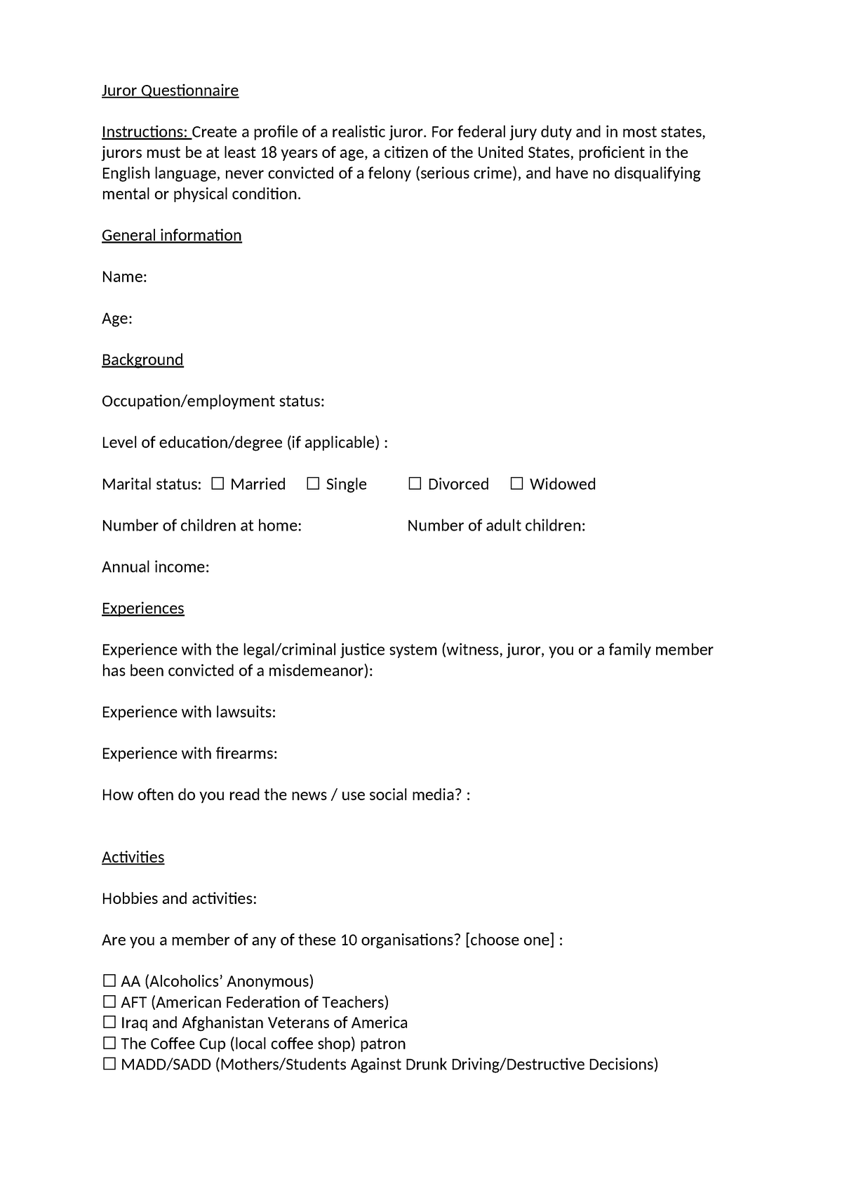 Juror Questionnaire 2023 2024 - Juror Questionnaire Instructions ...