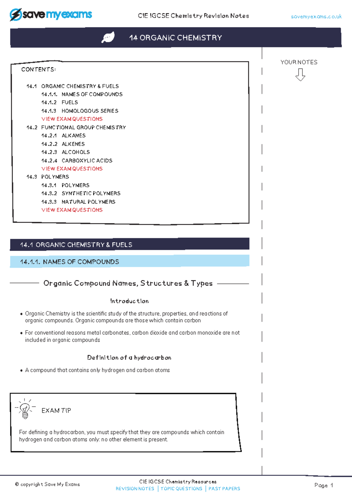 14.Organic Chemistry - organic chem notes - ####### 2 ORGANISATION OF ...