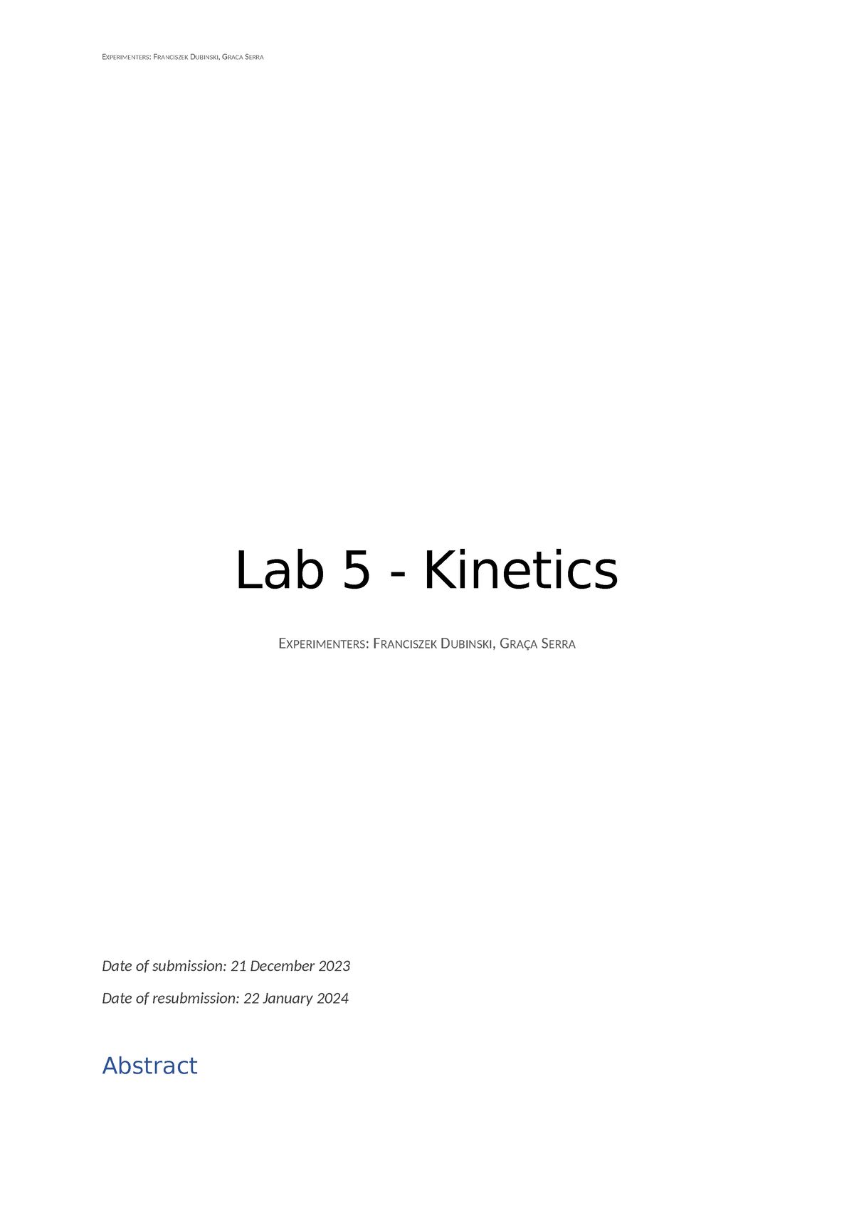 kinetics lab experiments