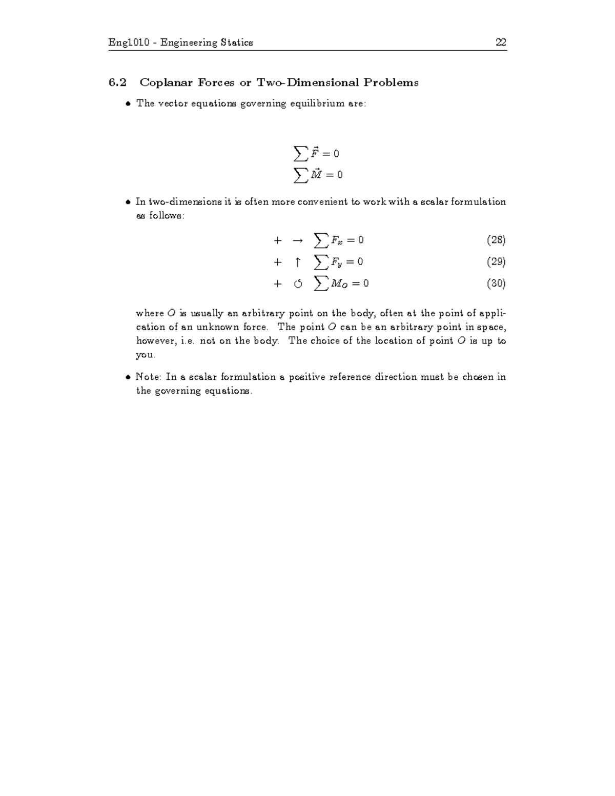 ENG1010 Statics Notes-2 - 6 Coplanar Forces or Two-Dimensional Problems ...