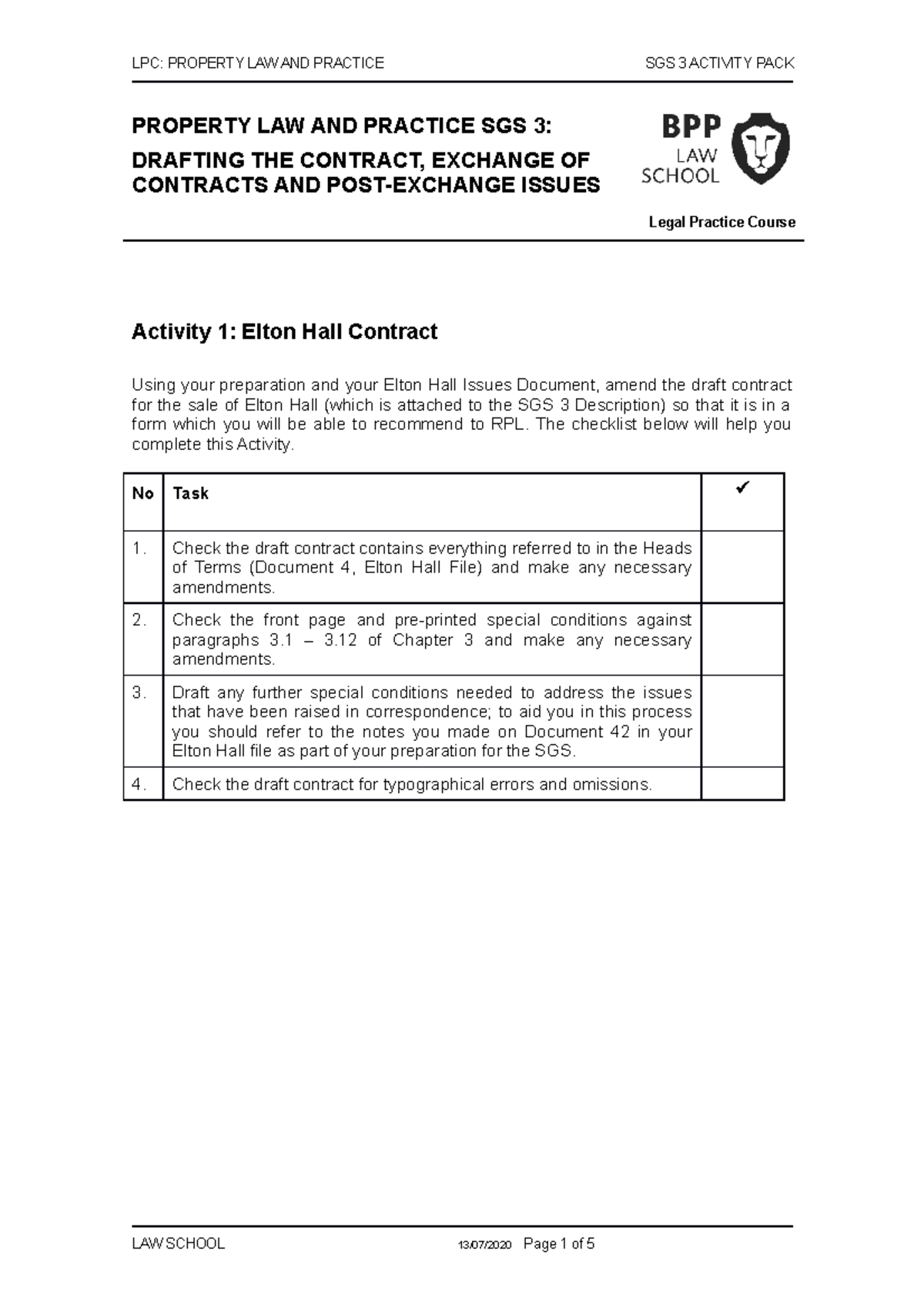 Property+SGS+3+Activity+Pack+202223 LPC PROPERTY LAW AND PRACTICE